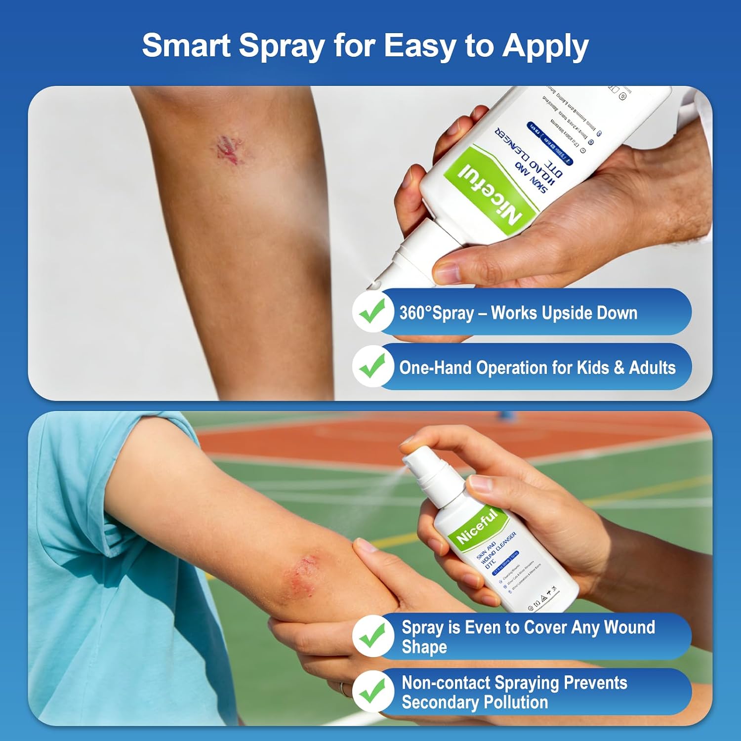 First Aid Antiseptic Spray Sting-Free Wound Cleanser 2.7fl oz(Pack of 2) | Kill 99% Germs, for Minor Cuts, Scrapes, Piercing Aftercare, Burns, Tattoos, for Sensitive Skin and Eczema, Odorless - Image 7