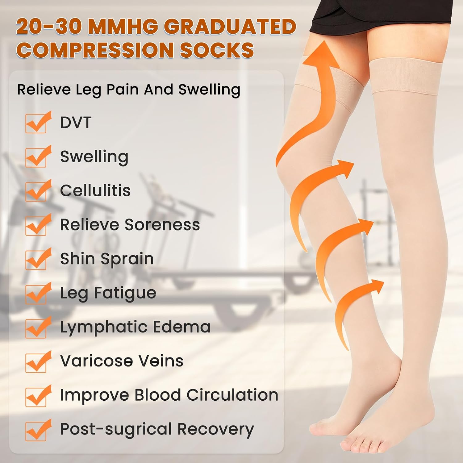 Thigh High Compression Socks Compression Stockings 2 Pairs Medical | 20-30mmHg Open Toe Compression Socks Women&Men Silicone Dot Band for Sport Swelling Varicose Veins - Image 3