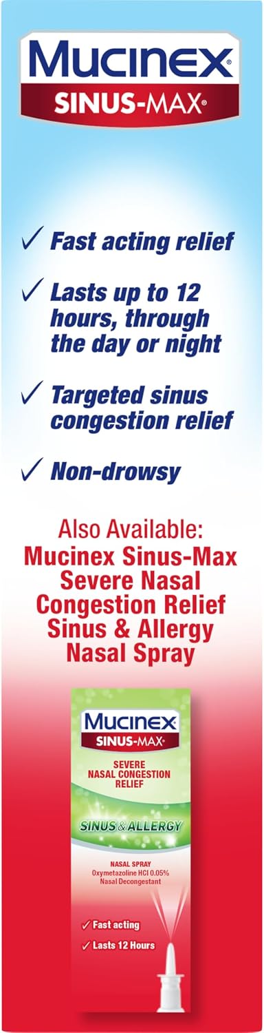 Mucinex Sinus-Max Nasal Spray Decongestant, 12 Hour Over-The-Counter Medication Nose Spray for Sinus Relief, Nasal Decongestants for Adults & Sinus Congestion, Clear & Cool 3/4 Fl Oz(22ML) - Image 11