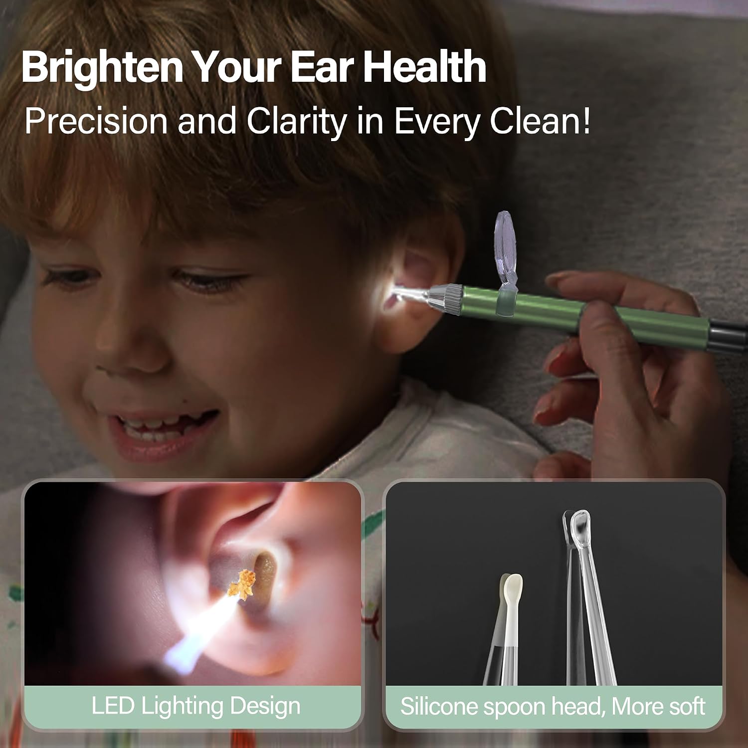 15 Pack Ear Wax Removal Tool Kit with Light - LED Ear Cleaning Kit, Ear Wax Removal for Kids and Adults, Ear Cleaning Tool, Ear Picker Spoon & Ear Tweezers & Spiral Spring Ear Spoon Green - Image 3
