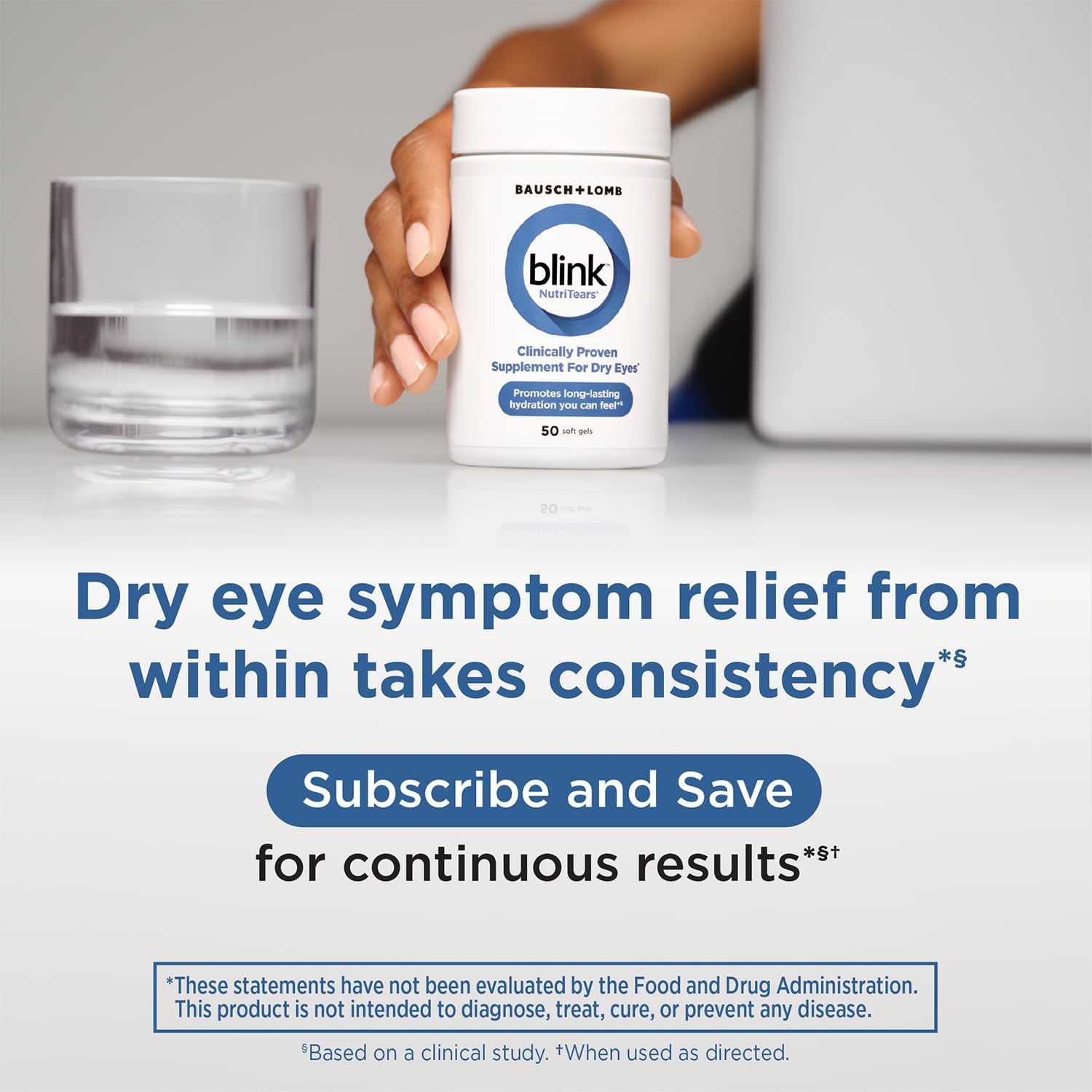Blink NutriTears Clinically Proven Supplement for Dry Eyes, Eye Care with Lutein & Zeaxanthin and Vitamin D to Hydrate Eyes from Within for Long-Lasting Relief, 50 Softgels - Image 7