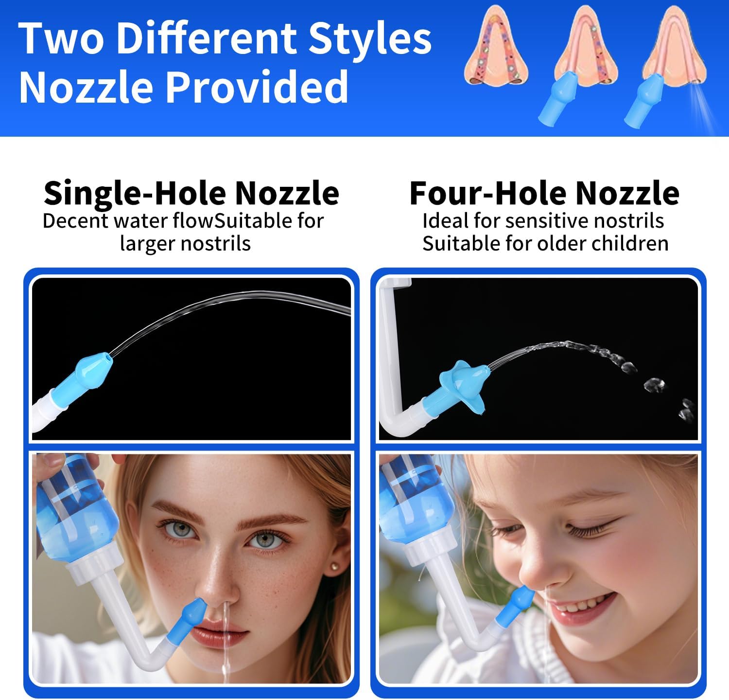 Neti Pot Sinus Rinse Bottle,Nasal Wash Bottle,Sinus Rinsing Cleaner Pressure Rinse Nasal Irrigation with Sticker Thermometer for Adult & Kid (300ml with 40 Nasal Wash Salt Packets) - Image 4