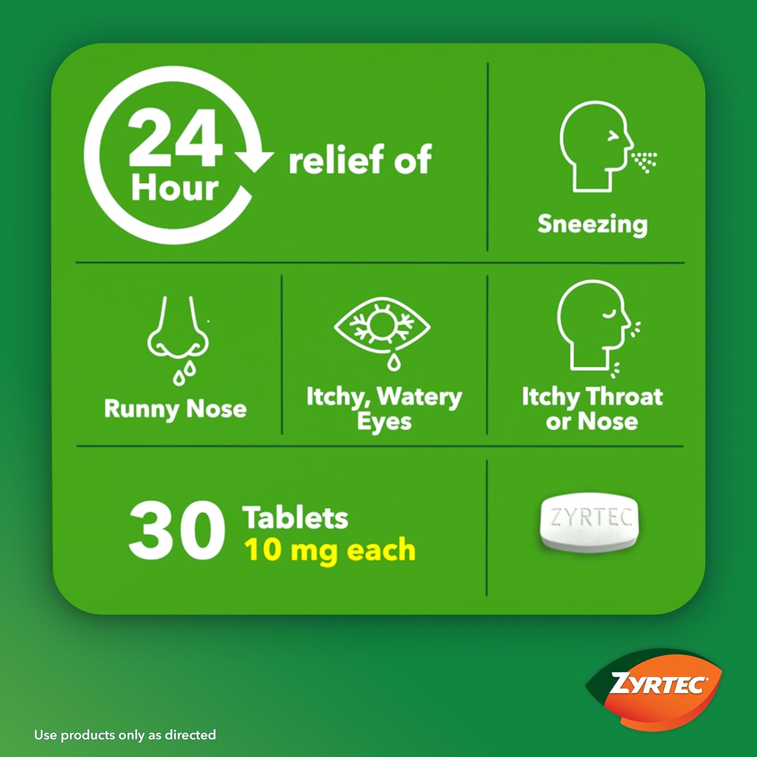 Zyrtec 24-Hour Allergy Relief Tablets, 30-Ct Size Plus 3x1-Count Packs | 10 mg Cetirizine HCl, Allergy Medicine, For Symptoms like Runny Nose, Sneezing, Itchy & Watery Eyes & Itchy Nose or Throat - Image 4