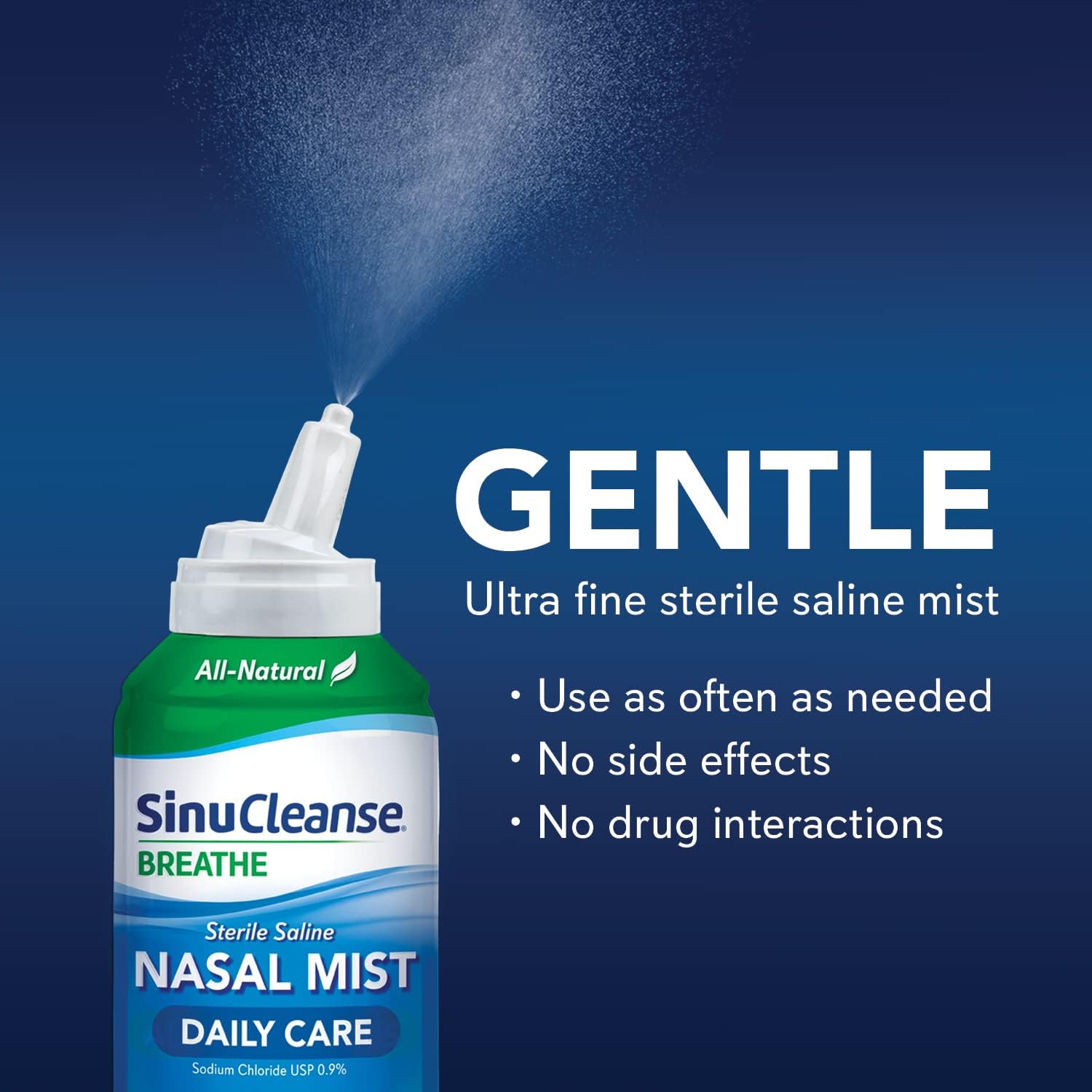 SinuCleanse Daily Care Sterile Saline Fine Mist Nasal Spray, 4.5 Oz, 2 Pack | All-Natural Saline Spray Instantly Moisturizes & Relieves Everyday Nasal Congestion Due to Colds & Dry Air, Made in USA - Image 4