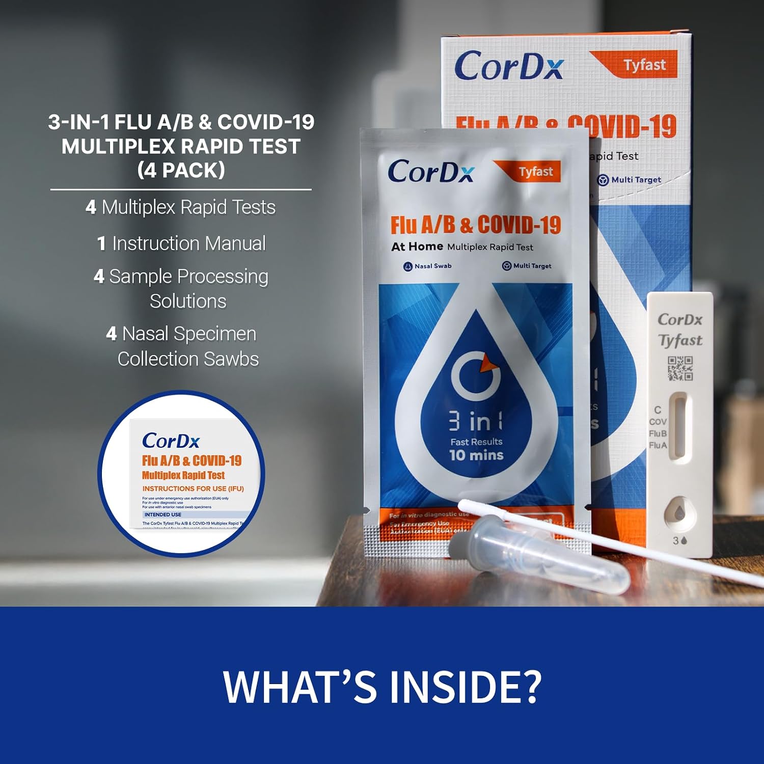 TyFast Flu A/B & COVID-19, At home 3-in-1 Rapid Test Kit, 4 Tests | Nasal Swab Self-Test, Easy-To-Use For Adults And Kids, EUA Authorized OTC, Results In About 10 Minutes - Image 8