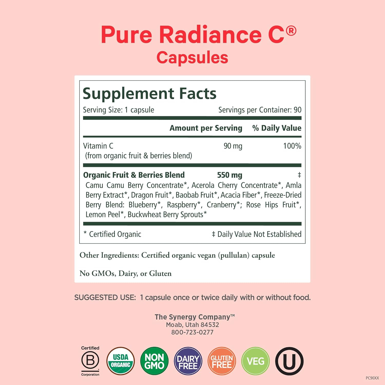PURE SYNERGY Pure Radiance C | Organic Vitamin C Capsules | 100% Natural, Whole Food, Non-GMO Supplement with Organic Camu Camu | for Immune and Collagen Support (90 Capsules) - Image 2