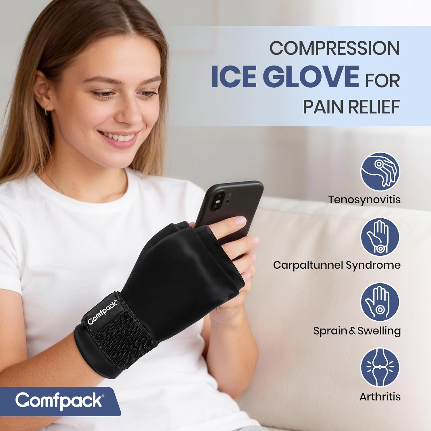 Hand Ice Pack Glove, Soft Gel Thumb Wrist Ice Pack for Arthritis | Reusable Hot Cold Therapy Compress, Ice Warp for Tenosynovitis, Swelling, Surgery, Tendonitis, Carpal Tunnel, Trigger Finger - Image 2