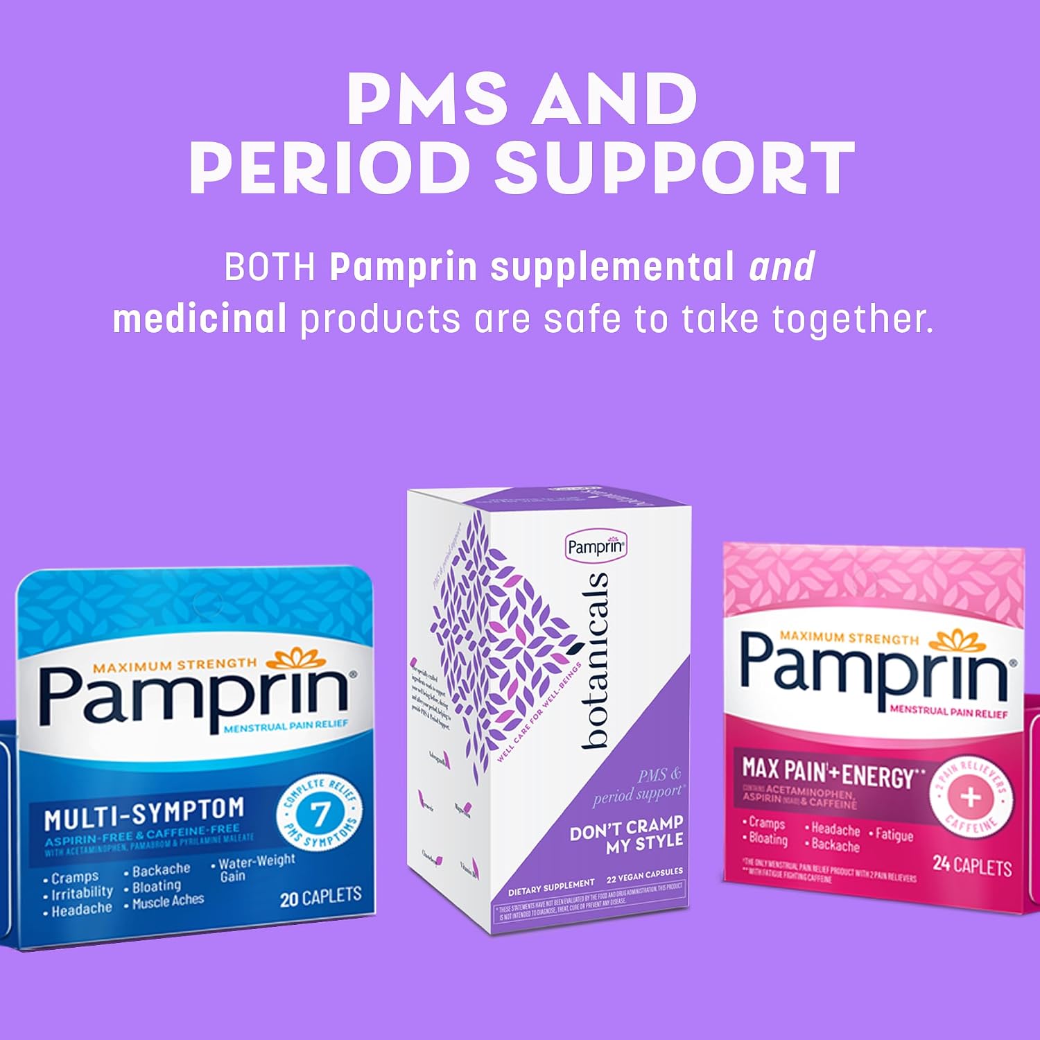 Pamprin Botanicals Supplement for PMS & Period Support, with Ashwagandha, Magnesium, Turmeric, Vitamin B6, Chasteberry, 22 Count - Image 8