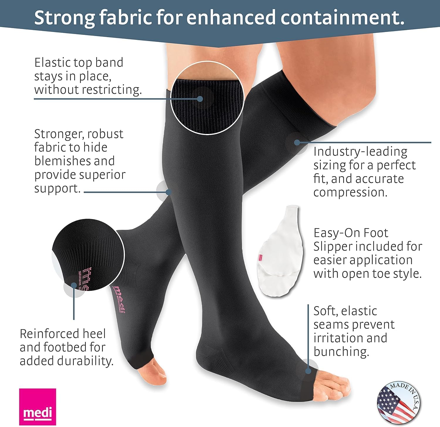 Mediven Men & Women Plus Knee High 20-30 mmHg Compression Sock, Open Toe | Open toe graduated knee high compression socks with silicone top band, opaque knit, and durable daily support. - Image 2