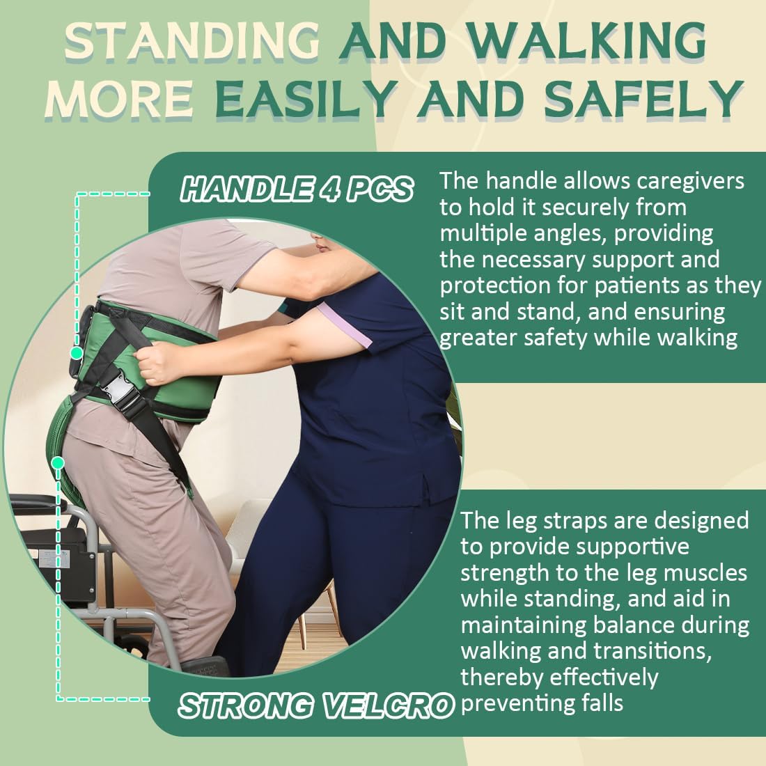 EZ Assistive Gait Belt for Seniors with Padded Handles and Leg Straps,Transfer Belts Medical Safety Belt for Elderly Lifting or Walking-330Lbs - Image 2