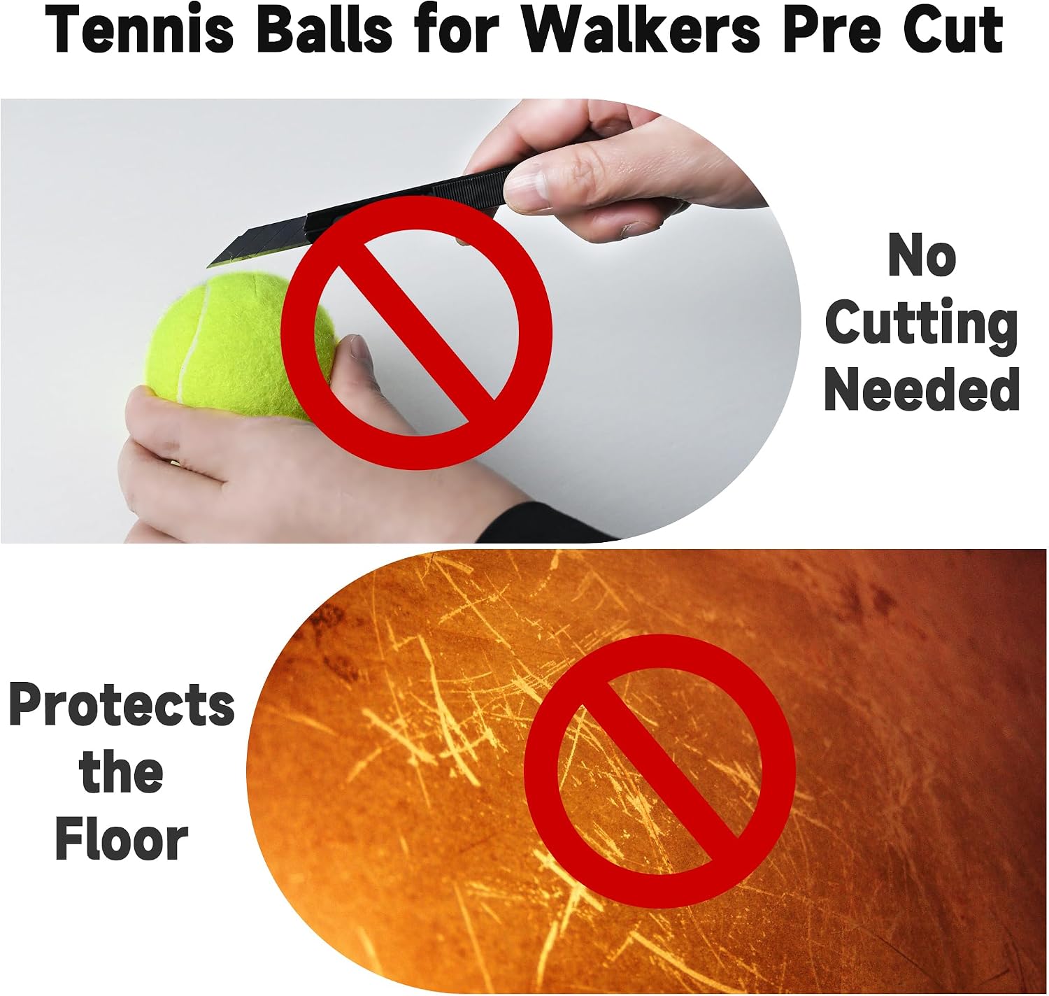 Pre-Cut Tennis Balls for Walkers, 4 Pack Walker Glide Ball Accessories | Heavy Duty Long Lasting Walker Accessories,Silent Gliding,Floor Protection,Easy to Install,Fits Furniture & Walker Legs - Image 3