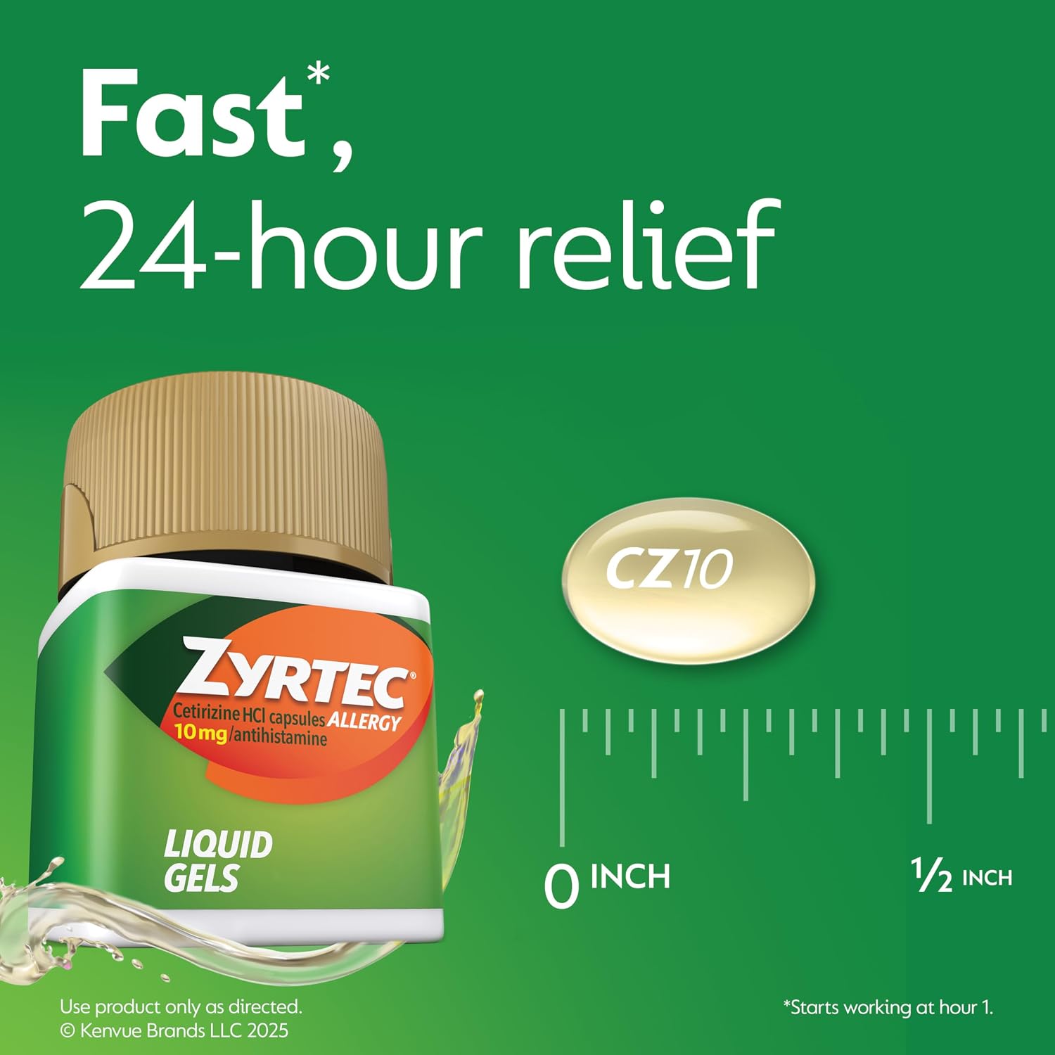 Zyrtec 24-Hour Allergy Relief Liquid Gels, 10 mg Cetirizine HCl, 25 count | Antihistamine Capsules, Allergy Medicine, All-Day Relief from Runny Nose, Sneezing, Itchy Eyes & More - Image 6