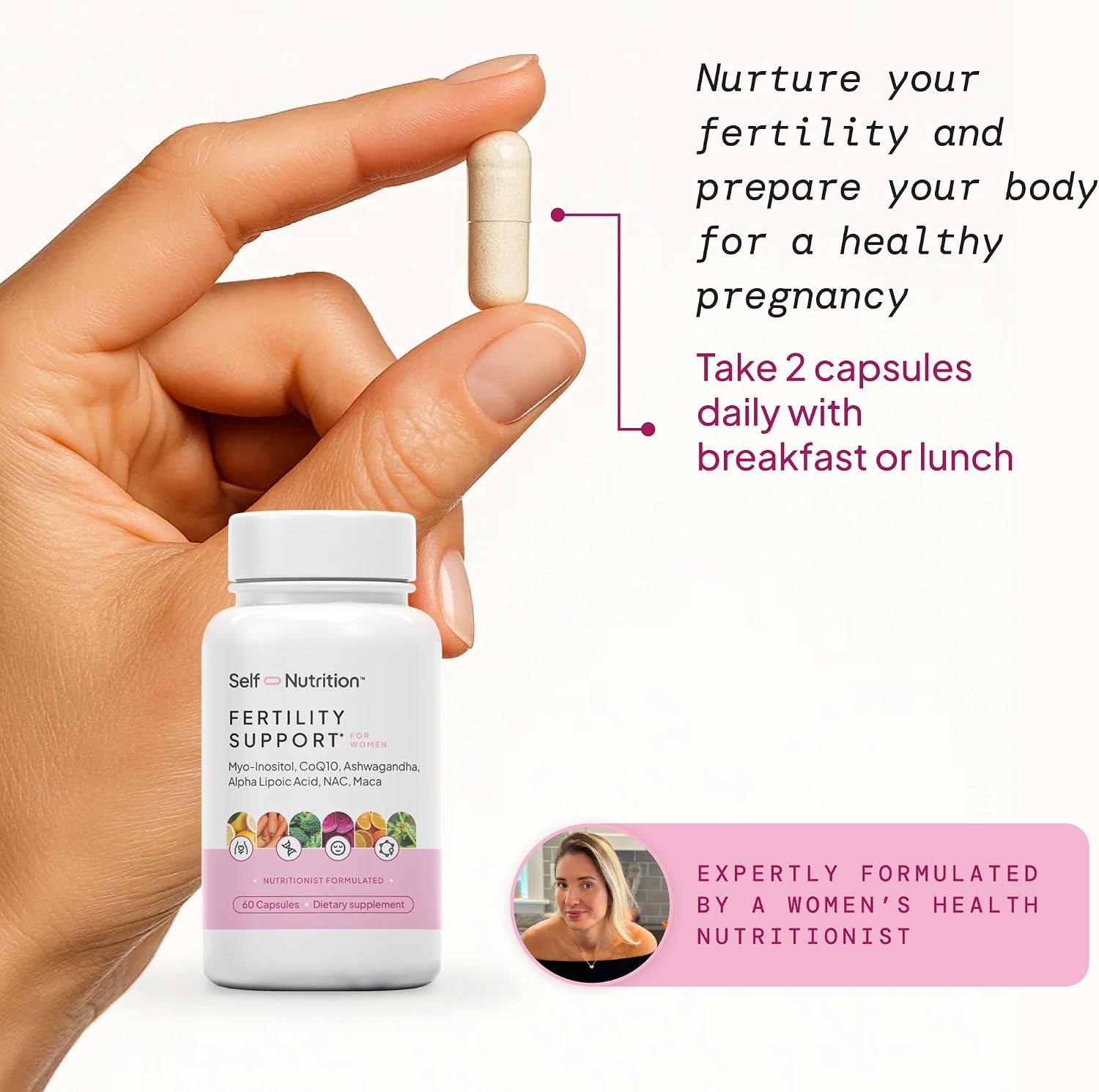 SELF NUTRITION Fertility Support for Women | Conception for Her, Coenzyme Q10, Ashwagandha, Myo-Inositol & More| Support Cycle Regularity & Ovulation| Vegan, Non-GMO, USA Made-60 Capsules - Image 4