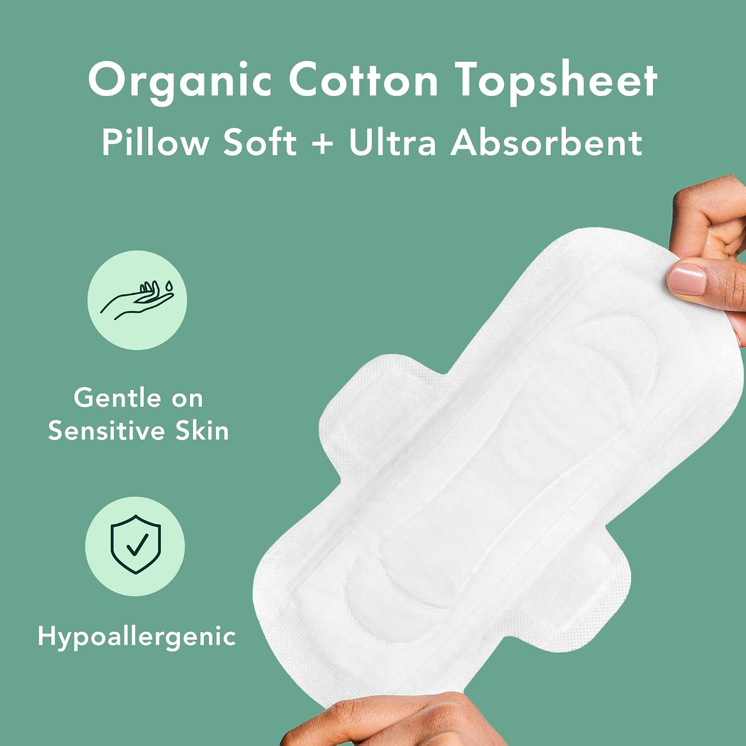 Rael Organic Cotton Cover Sanitary Pads for Women Moderate (Regular, 56 Ct) | Ultra Thin Period Pads with Wings, Regular Absorbency, Unscented, Chlorine Free, Period Essentials, Feminine Care - Image 4