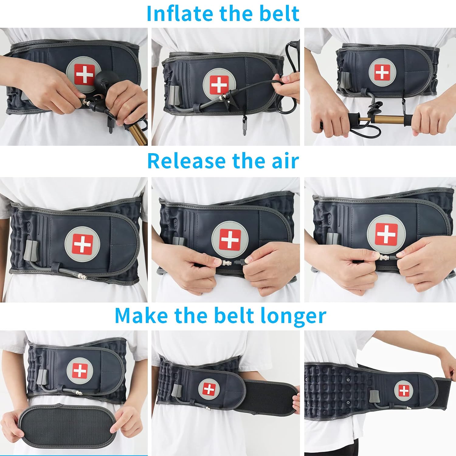 Decompression Back Belt, Inflatable Back Brace for Back Pain, Blue | Inflatable air columns for lumbar support, Relieves herniated disc & lumbar strain, Fits 29"-49" waist, Restores spinal curve - Image 3