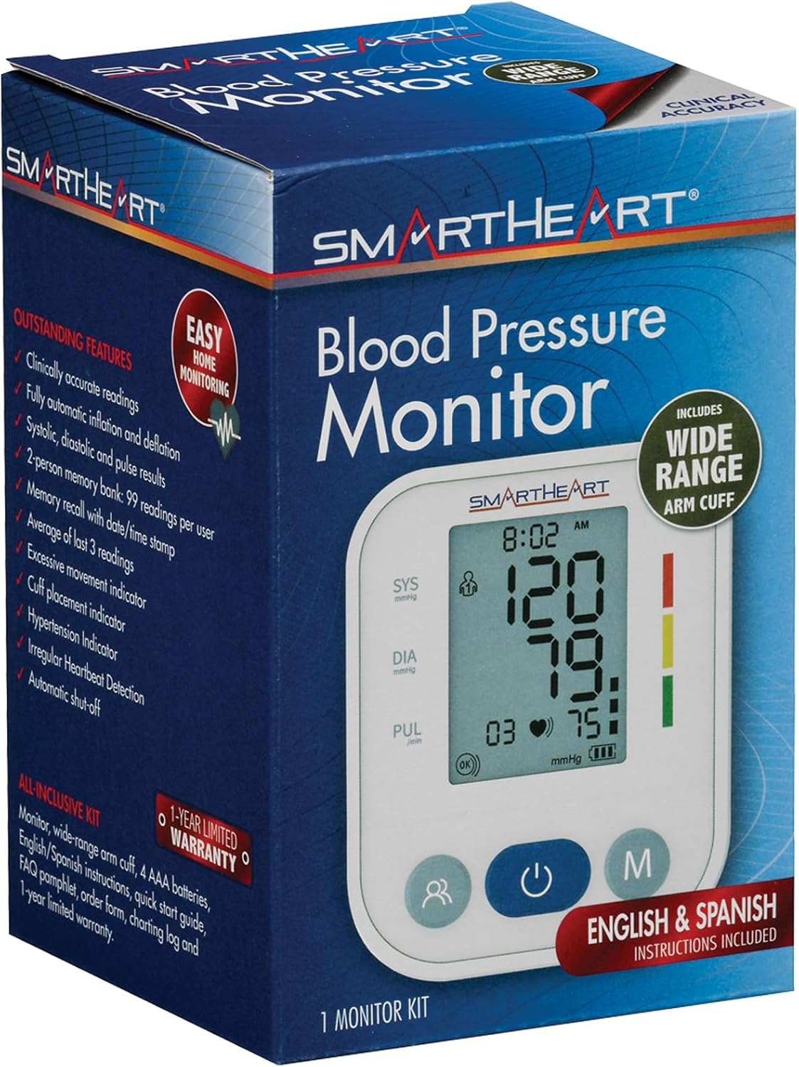 SmartHeart Automatic Arm Blood Pressure Monitor with Wide-Range Cuff | Adult Wide-Range Cuff Fits 8.66"–16.53", 2-User Memory, Cuff Placement & Excessive Movement Indicators - Image 4