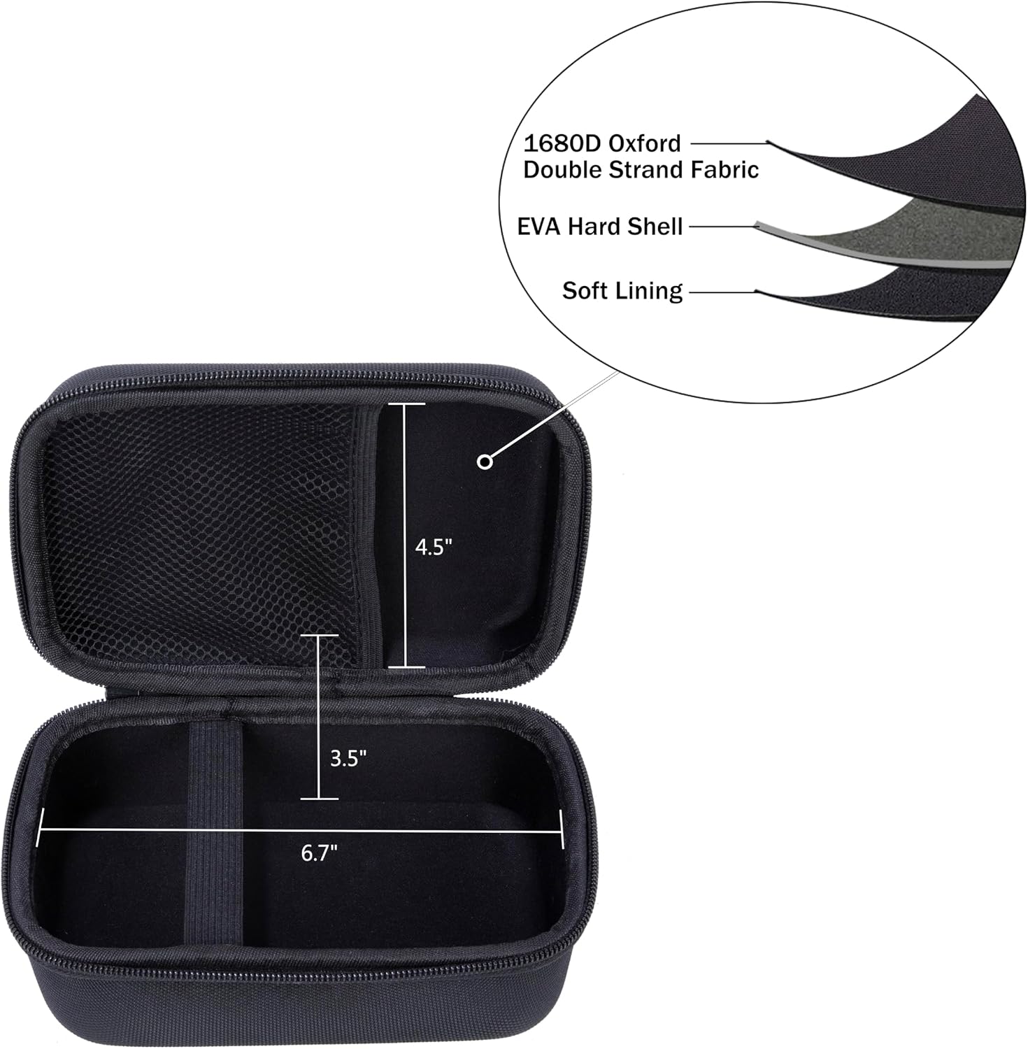 Ginsco Compact Hard Shell Case for Blood Pressure Monitor, Compatible with Omron Bronze/iHealth/Oklar, Portable Carrying Travel Case with Handle, Mesh Pocket for Cuff/Batteries/Charger (Black, M) - Image 4