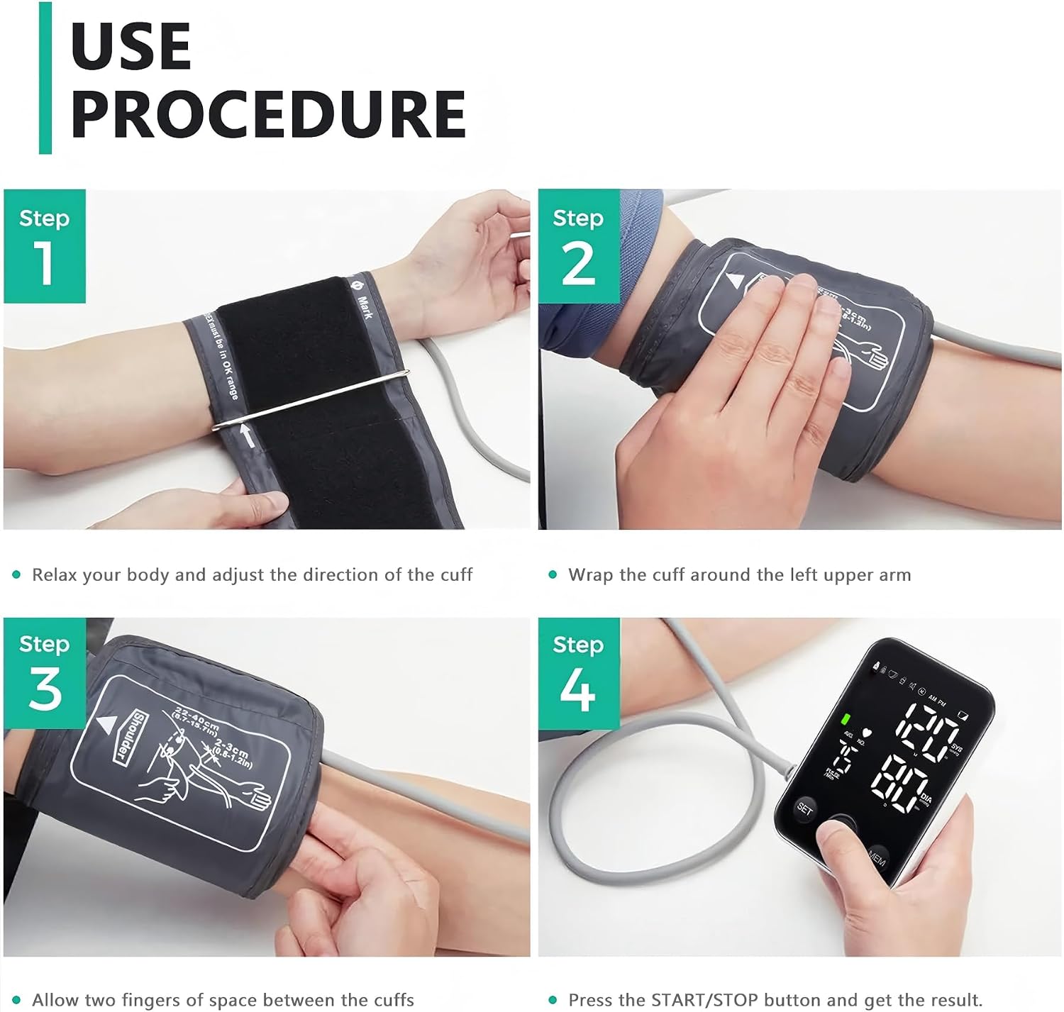Oklar FDA Cleared Blood Pressure Monitor Upper Arm BP Machine for Home Use | Clinical Accuracy, 2x120 Memory, Large LED Display & 8.7"-15.7" Adjustable Cuff, Dual Power for Home & Travel, Black - Image 6