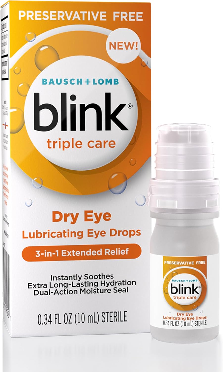 Blink Triple Care Preservative Free Lubricating Eye Drops - Clinically Proven 3-in-1 Relief for Dry Eyes with Hyaluronic Acid & Lipid Nano-Emulsion, Up to 10 Hours of Relief