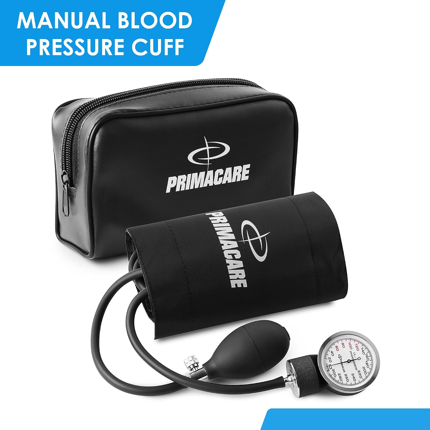 PrimaCare Medical DS-9197-BK Professional Classic Series Manual Adult Size Blood Pressure Kit, Emergency Bp kit with Stethoscope and Portable Leatherette Case, Nylon Cuff, Black - Image 3