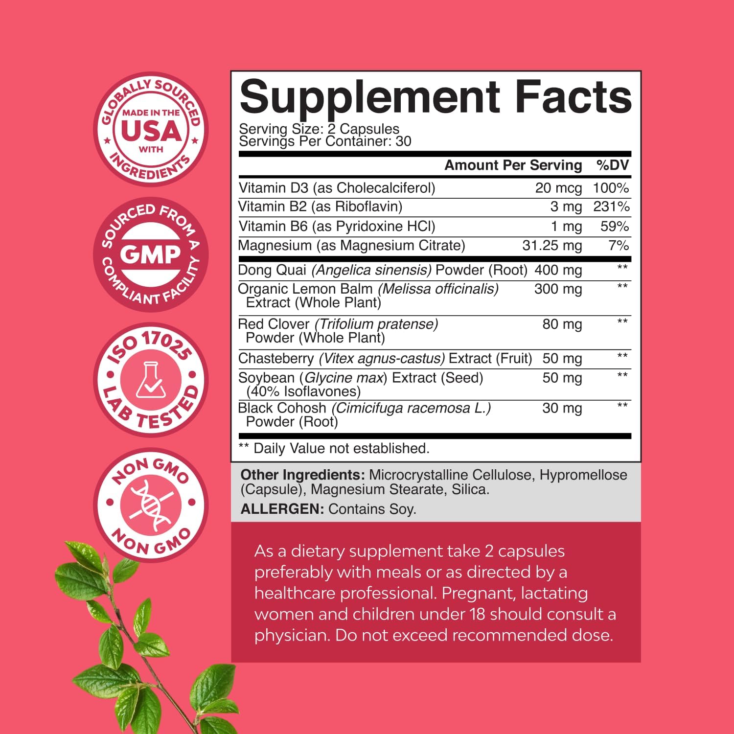 Natures Craft Complete Herbal Menopause Supplement for Women - Female Hormone Balance Capsules for Night Sweats Hot Flashes & Mood Swings with Dong Quai, Chaste Berry & Black Cohosh Root - 60 Count - Image 7