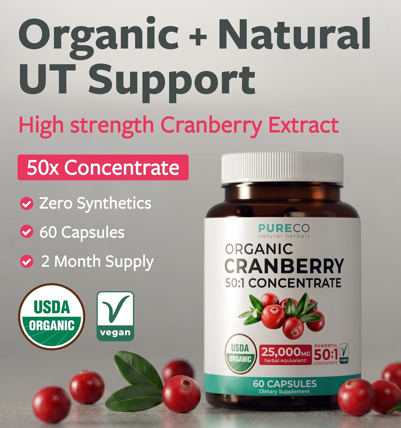Organic Cranberry Pills for Women 500mg 50:1 Cranberry Concentrate Per Cap | Supports Urinary Tract Bladder and Kidney Health - Vegan Non-GMO USDA Organic & North American Sourced (2 Month Supply) - Image 2