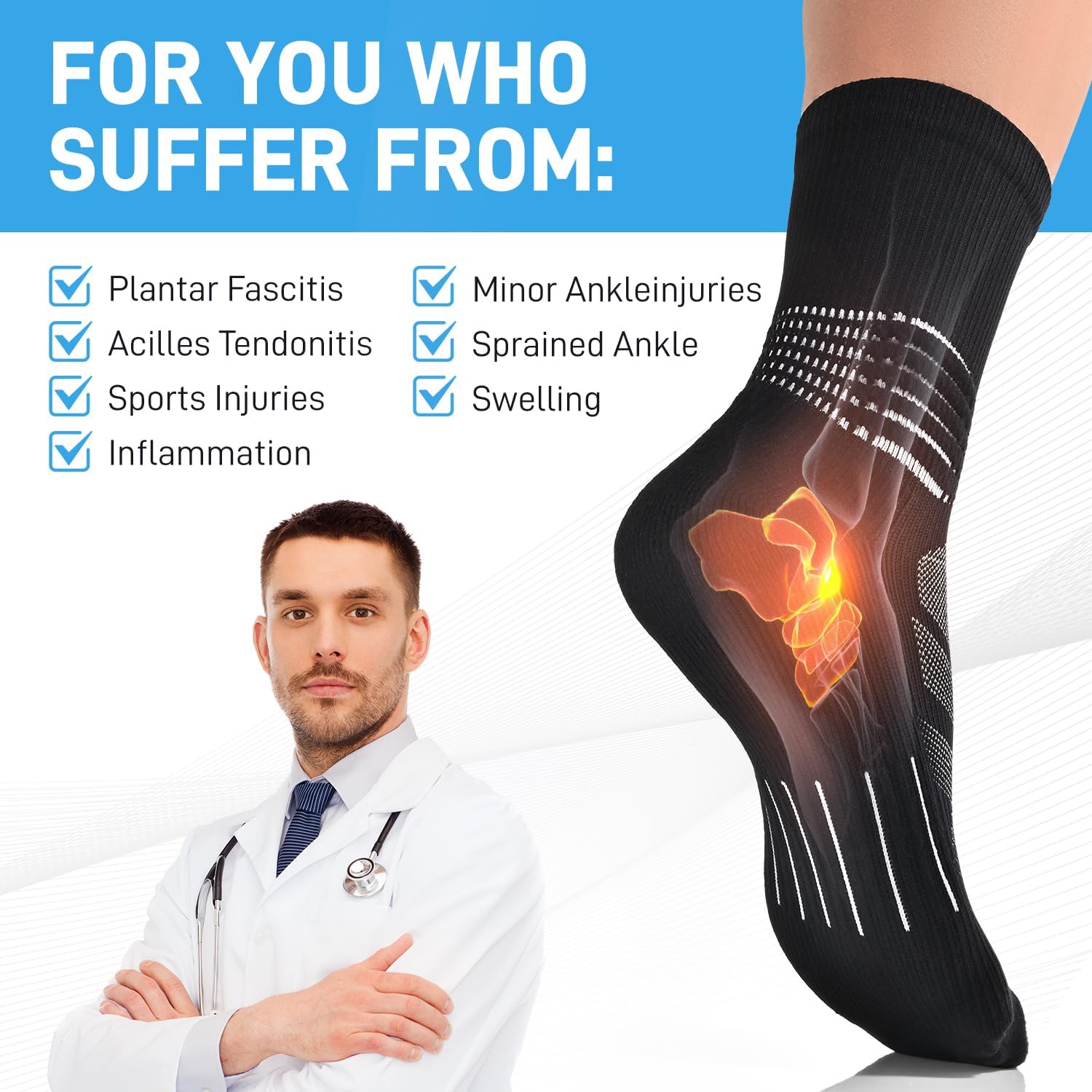 IRAMY Compression Ankle Support Crew Socks Men Women Wicking Plantar Fasciitis Relief Running Hiking Socks 3 Pairs - Image 5