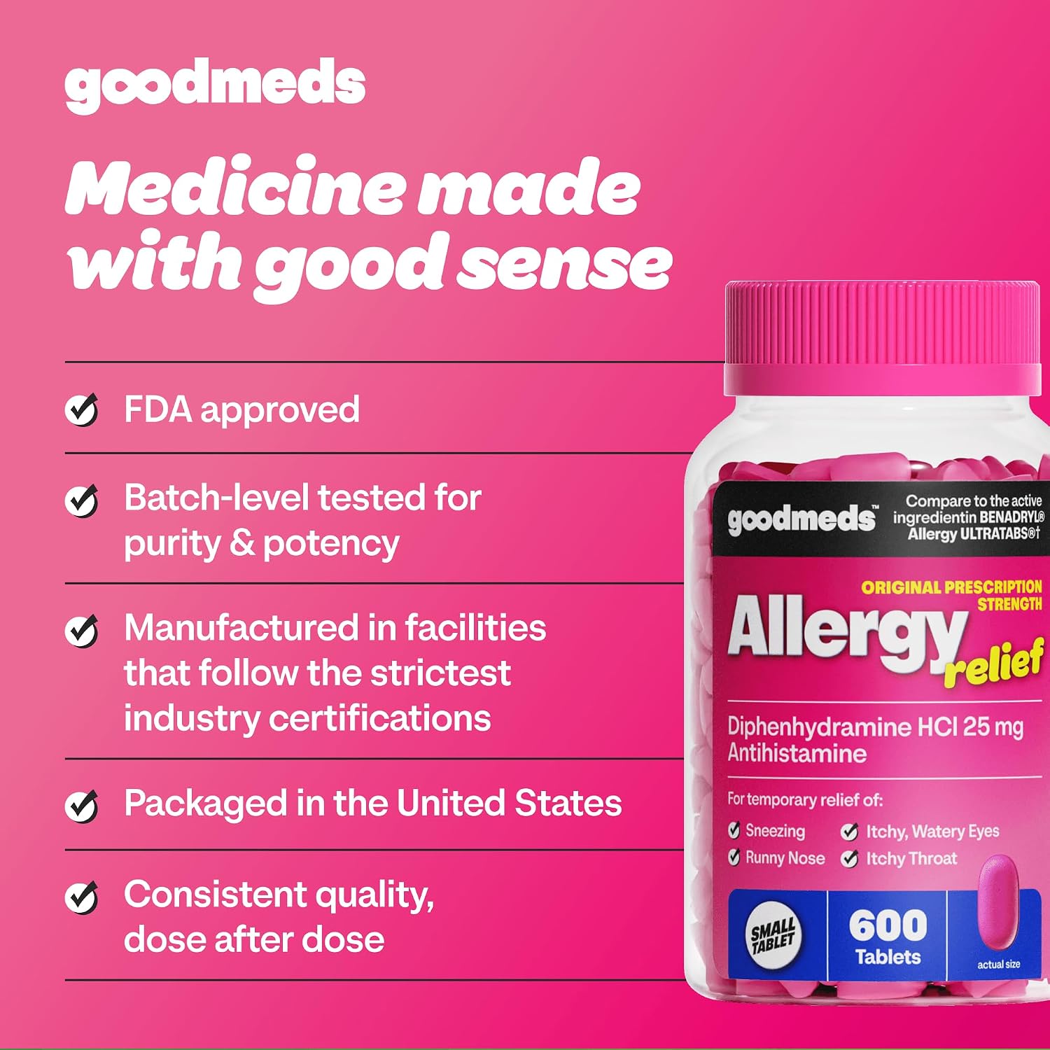 Allergy Medicine Antihistamine, Diphenhydramine HCl 25 mg | Children and Adults | Relieve Itchy Eyes, Runny Nose, Sneezing (25 mg, 600 Tablets) - Image 7
