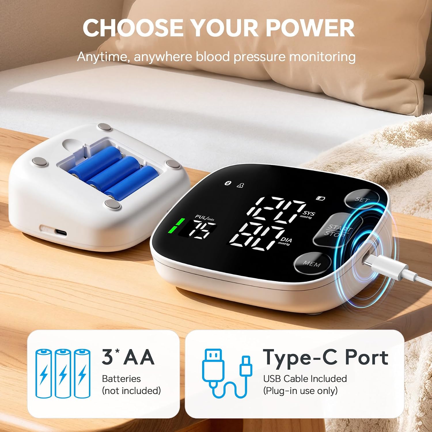 Oklar Blood Pressure Monitor Bluetooth Upper Arm BP Machine for Home Use | FDA-Cleared, Clinical Accuracy, App Sync, 2x120 Memory, Large LED Backlit Display, 8.7-16.5" Adjustable Cuff with Storage Bag - Image 5