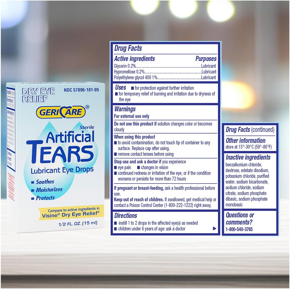 GeriCare Artificial Lubricating Tears, Soothing Eye Hydration Drops, Long Lasting Lubricant Formula for Dry Eyes, 0.5 fl oz Bottle (15ml) (1 Pack) - Image 3