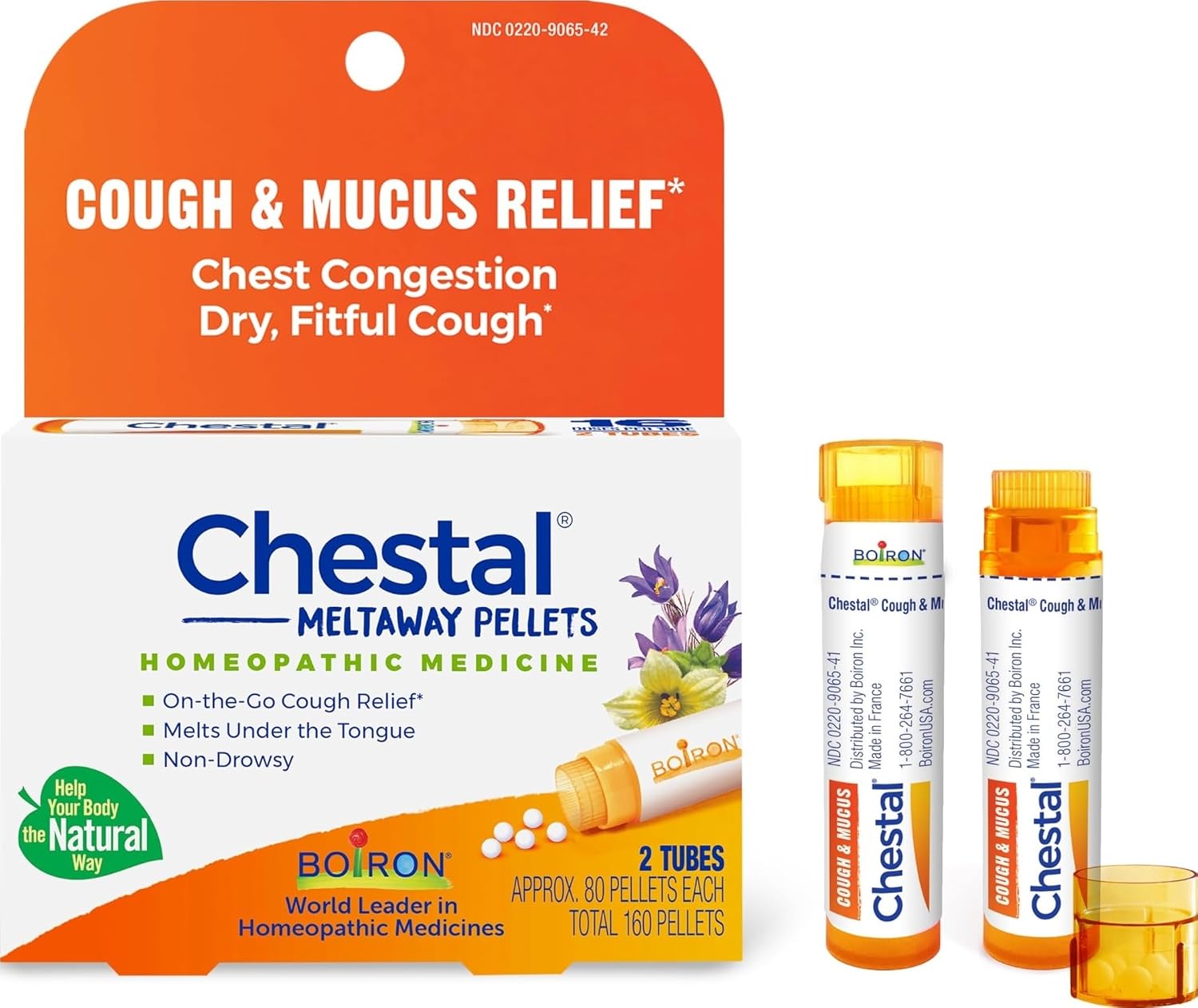 Boiron Chestal Pellets for Cough and Mucus Relief, Nasal or Chest Congestion, and Sore Throat Relief - 2 Count (160 Pellets) | For Cough and Mucus Relief, Nasal or Chest Congestion, and Sore Throat Relief. Size: 2 Count (160 Pellets).