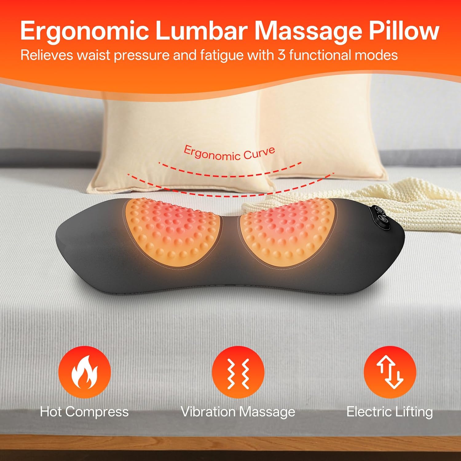 Triple Fusion Electric Lumbar Support Pillow for Lower Back Pain Relief | 3-in-1 Back Massager with Heat, Vibration & Air Traction, Spinal Decompression Device for Bed, Office Chair, and Recliner - Image 2