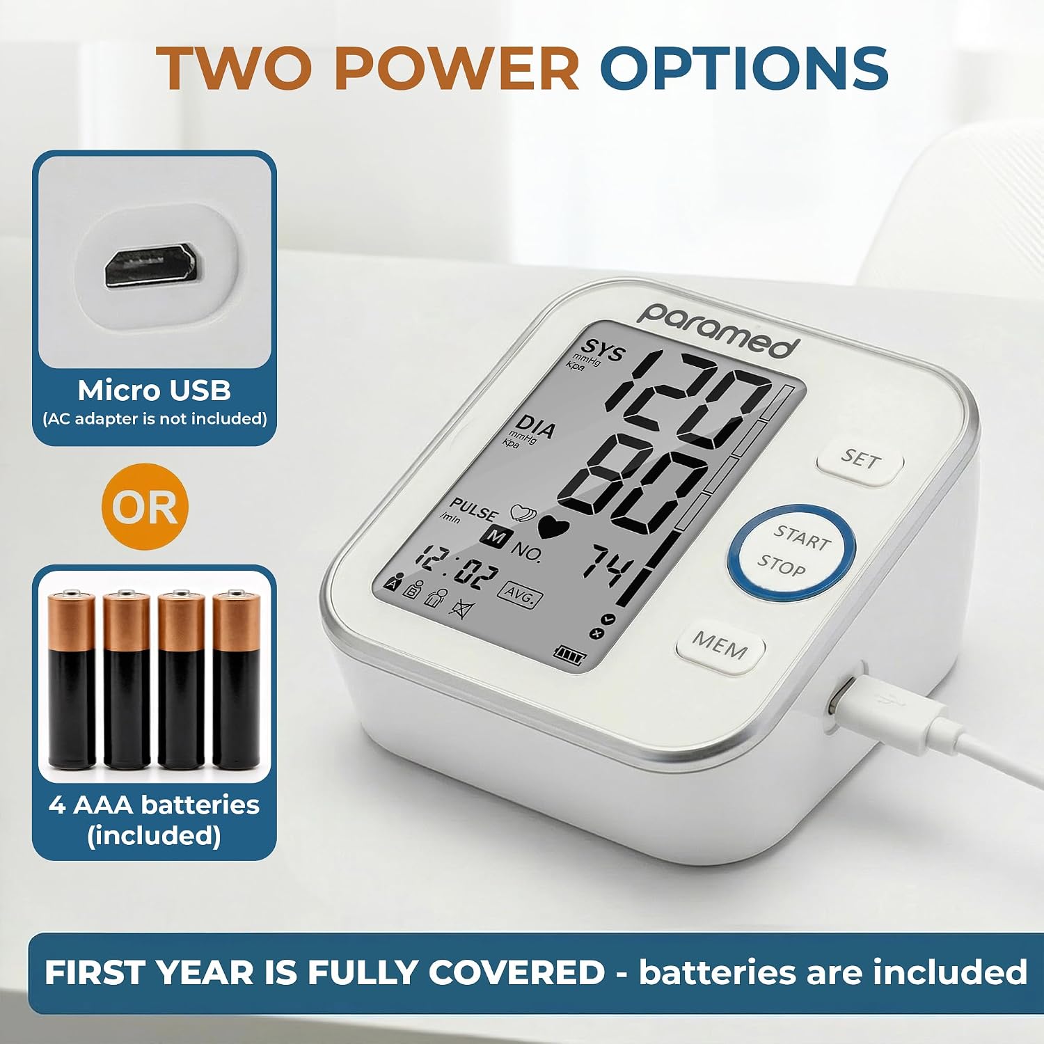 Paramed Blood Pressure Monitor - Bp Machine - Automatic Upper Arm Blood Pressure Cuff 8.7-16.5 inches - Large LCD Display 120 Sets Memory - Device Bag & Batteries Included - Image 6
