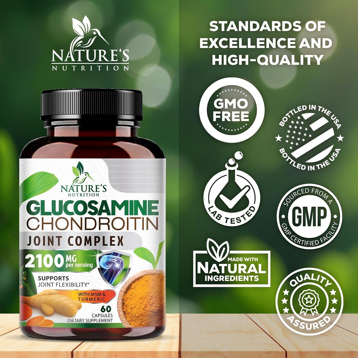 Nature's Nutrition Glucosamine Chondroitin MSM Capsules - Triple Strength Joint Health Support Supplement with Turmeric & Boswellia - Joint Flexibility Support Easy to Swallow Capsules - 60 Count - Image 4