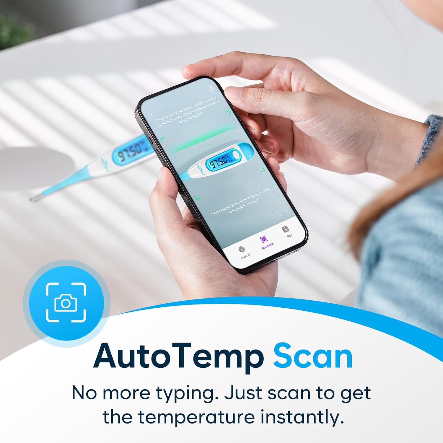 Easy@Home Digital Basal Thermometer for Ovulation: Backlight LCD Display 1/100th Degree High Precision BBT, Memory Recall, NOT Bluetooth Enabled – Scan Results with Premom Fertility Tracker App, Blue - Image 4