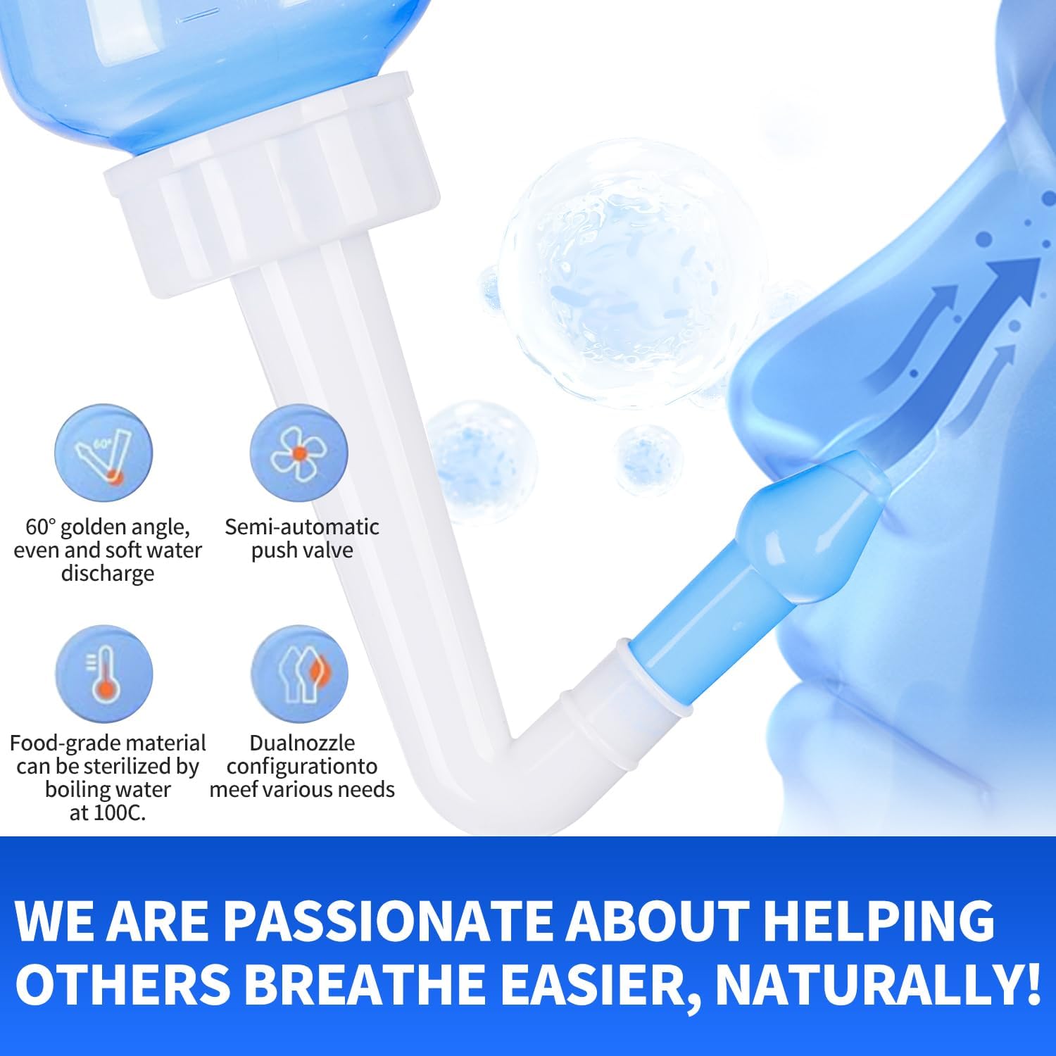 Neti Pot Sinus Rinse Bottle,Nasal Wash Bottle,Sinus Rinsing Cleaner Pressure Rinse Nasal Irrigation with Sticker Thermometer for Adult & Kid (300ml with 40 Nasal Wash Salt Packets) - Image 5