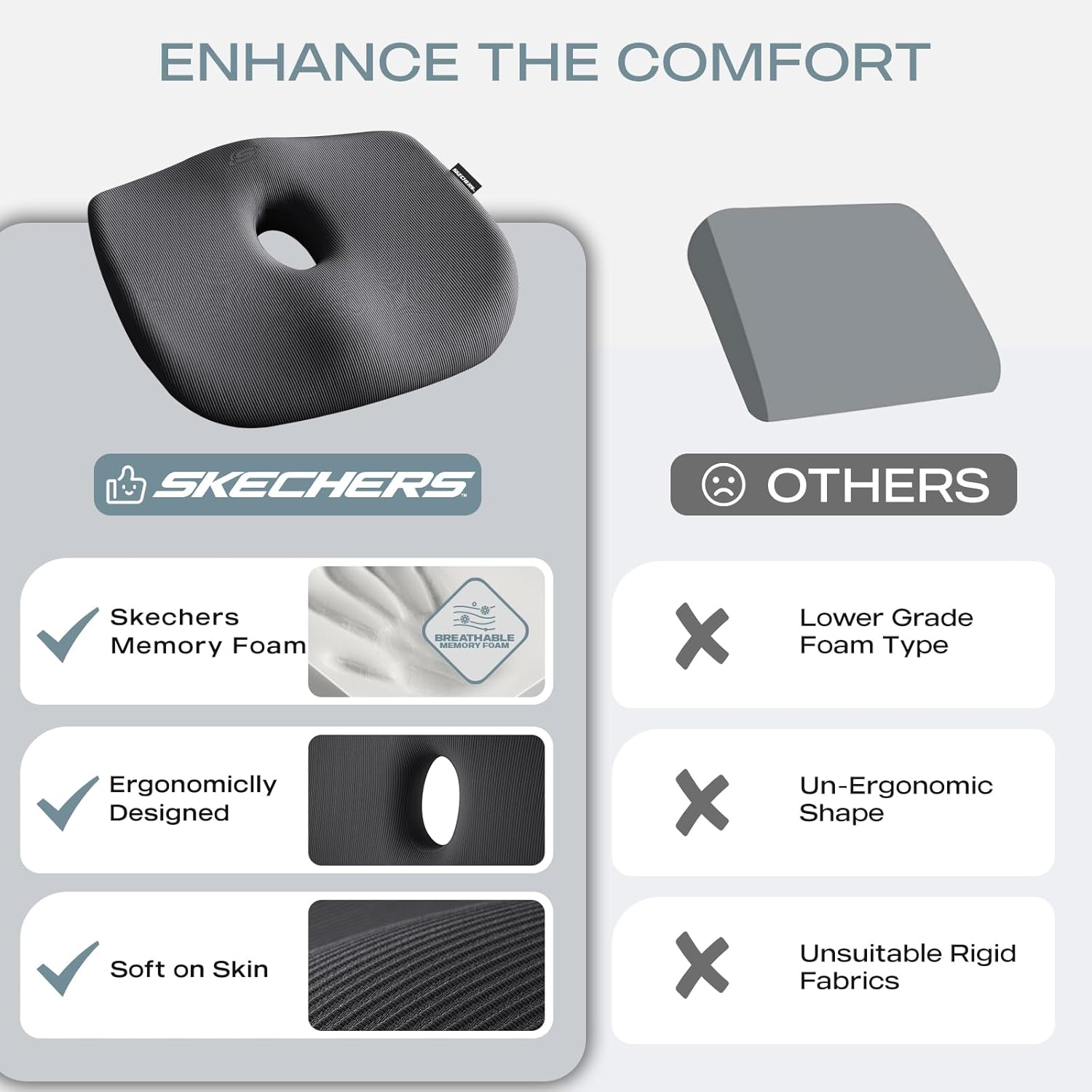 Skechers Seat Cushion Memory Foam,Donut Pillow Office Chair Cushion for Tailbone Pain Relief,Butt Pillow for Office Chair,Car seat Cushion,Long Sitting Office Workers,and Car Drivers,Black - Image 6