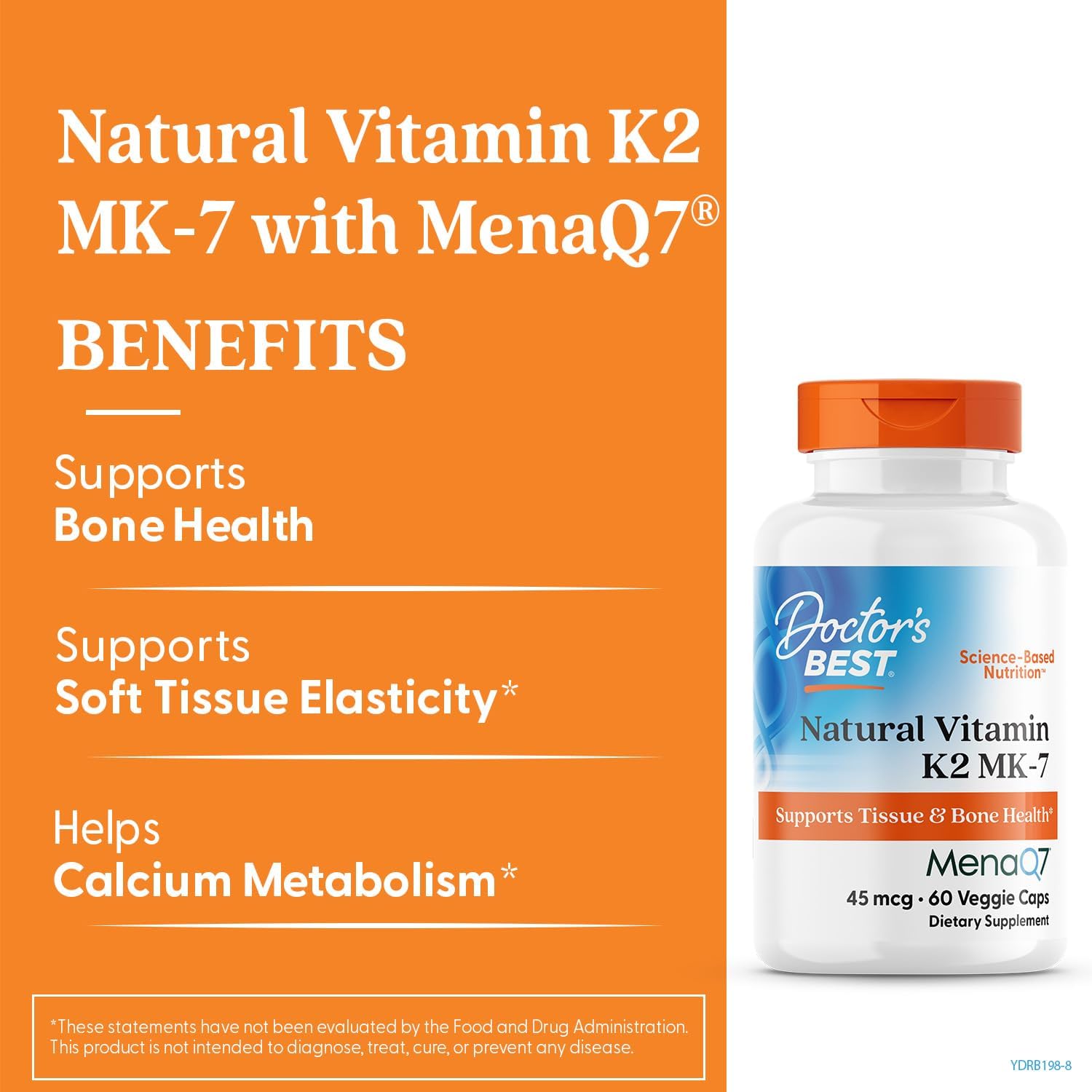 Doctor's Best Natural Vitamin K2 MK7 Supplement for Men & Women - Bone Health Support, 45 mcg Vitamin K-2 MK-7 Capsules with MenaQ7, Calcium Support, Non GMO, Vegan - 60 Veg Caps - Image 2