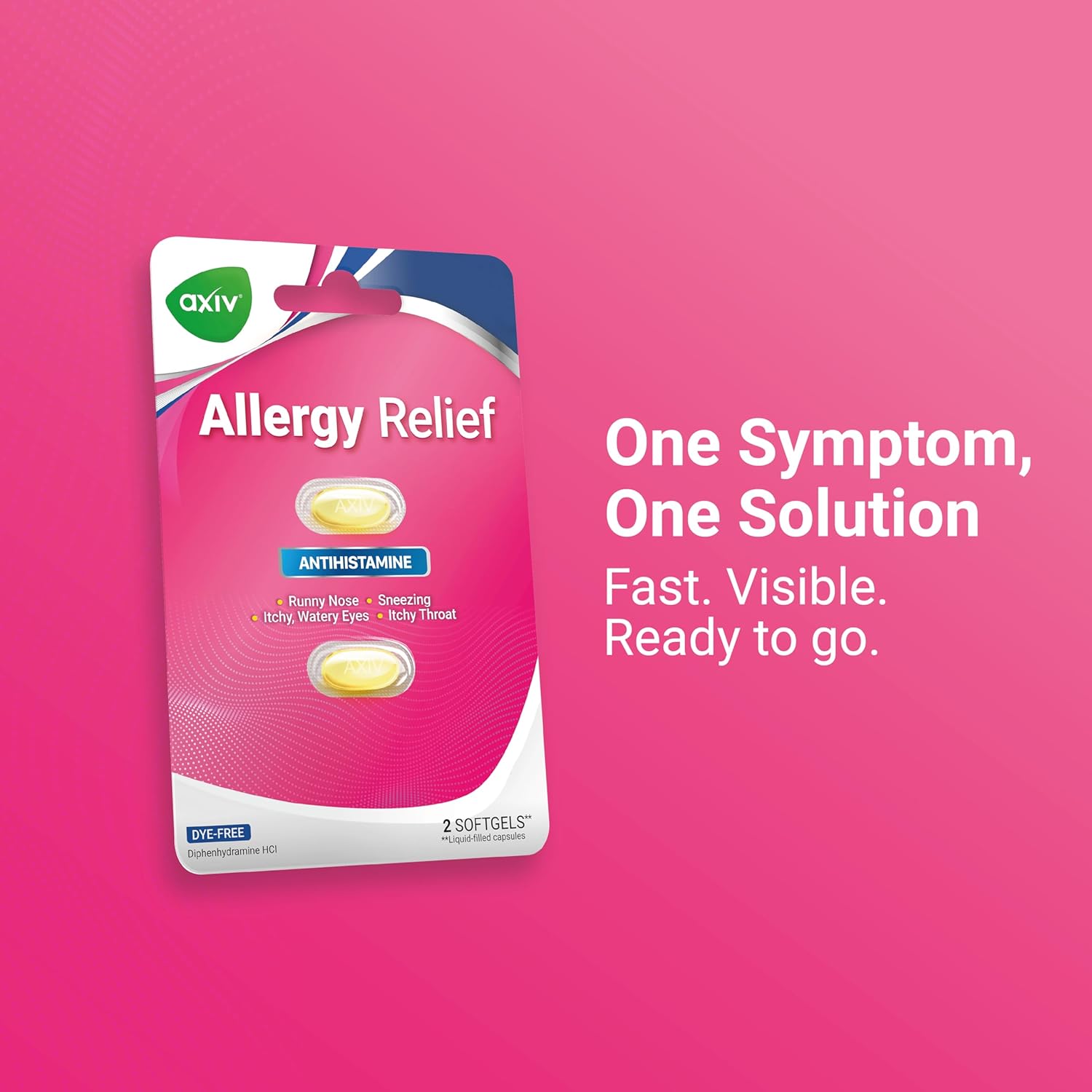 AXIV Allergy Relief Softgels, Antihistamine Medicine & Cold Symptom Relief, Dye-Free Liquid Gels, 25 mg Diphenhydramine HCl, Runny Nose, Sneezing, 25 Blister Packs (2 Softgels Each, 50 Total) - Image 5