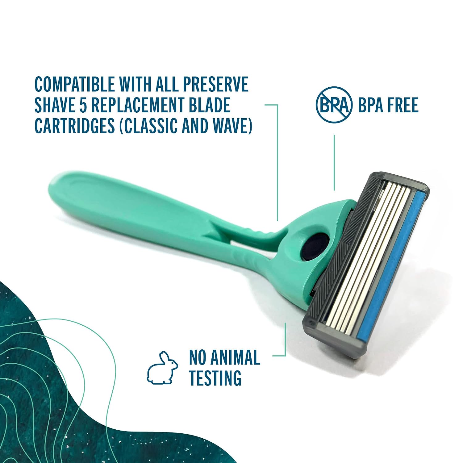 Preserve POPi Shave 5 Razor, Recycled Ocean Plastic Handle, Neptune Green | Includes 5-Blade Cartridge; Vitamin E Lubricating Strip; Ergonomic Grip; For Men & Women; Cruelty-Free - Image 5