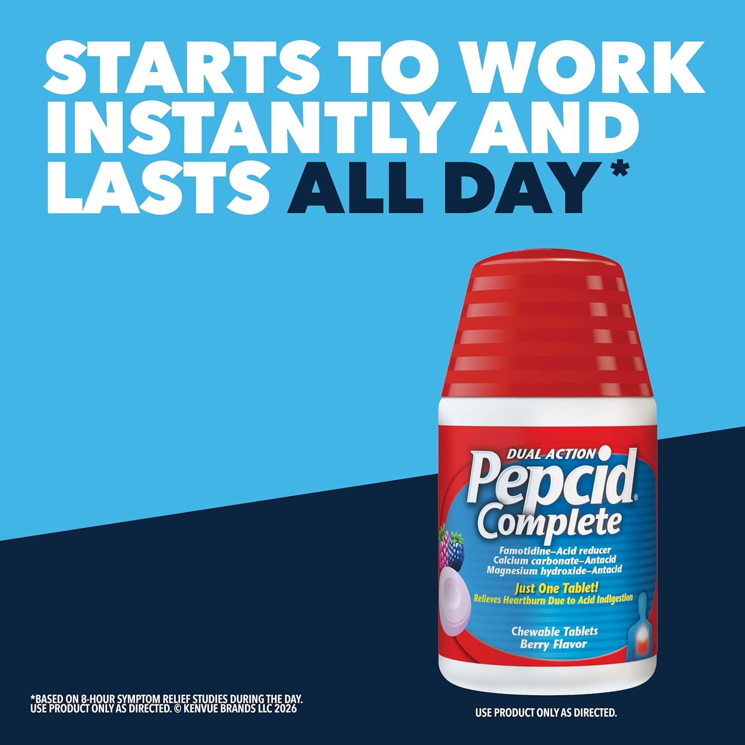 Pepcid Complete Acid Reducer + Antacid Chews, 10mg Famotidine, Berry, 70 Ct | Heartburn Relief, OTC, 800mg Calcium Carbonate, 165mg Magnesium Hydroxide, 10 mg Famotidine, For Acid Reflux, Fast-Acting - Image 2