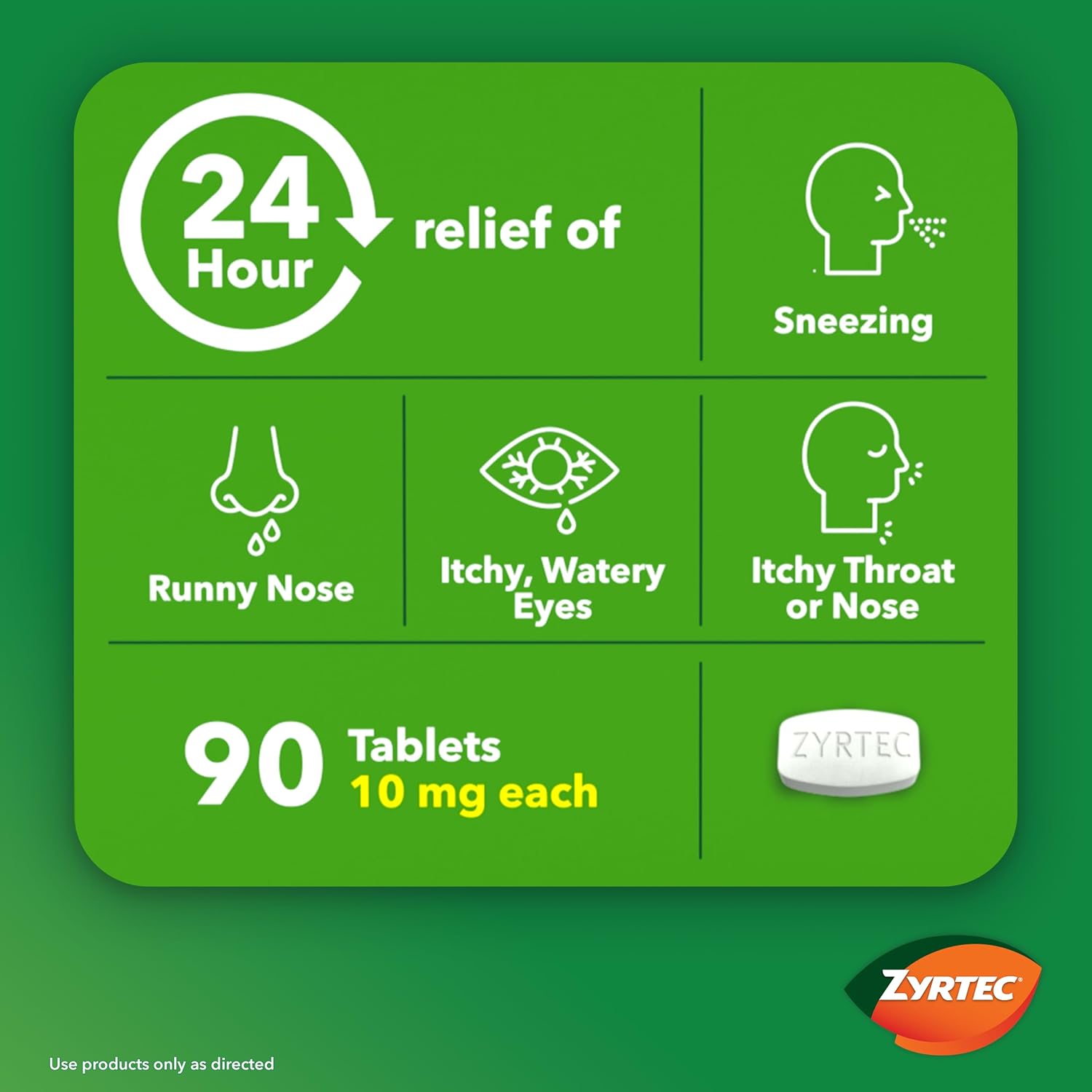 Zyrtec 24-Hour Allergy Relief Tablets, 90-Ct Size Plus 3x1-Ct Packs | 10 mg Cetirizine HCl, Allergy Medicine, For Symptoms like Runny Nose, Sneezing, Itchy & Watery Eyes & Itchy Nose or Throat - Image 4