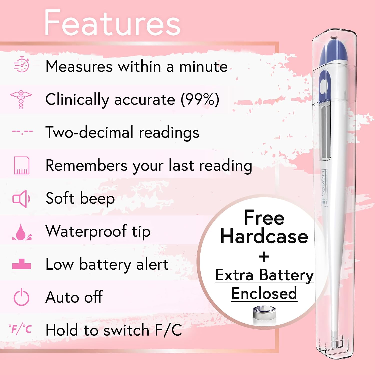 Digital Basal Body Thermometer, 1/100th Degree High Precision, Quick 60-Sec Reading, Memory Recall, Accurate BBT Thermometer for Natural Ovulation Tracking by iProven | Memory Recall, Fast & Accurate BBT Thermometer for Natural Ovulation Tracking by iProven - Image 3