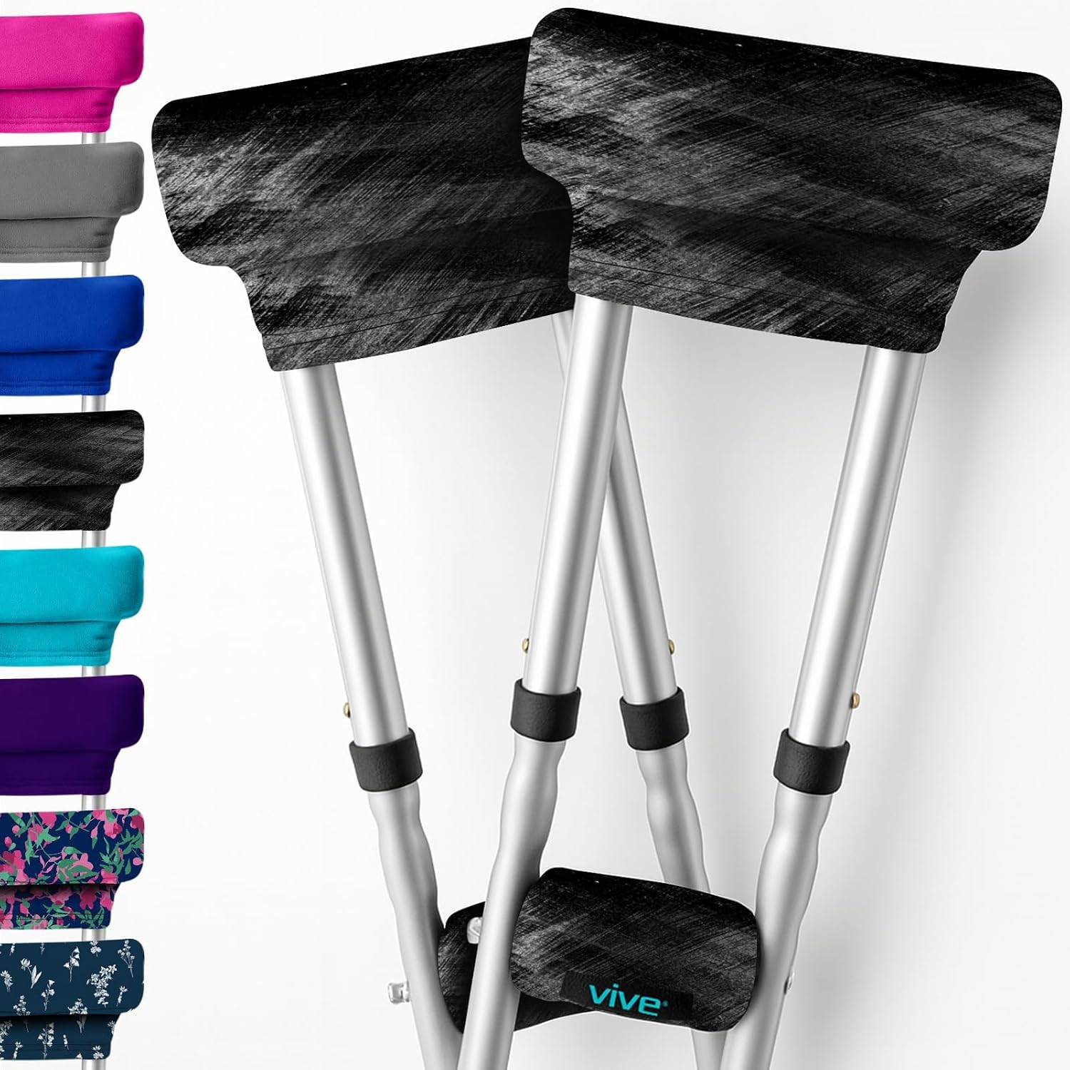 Vive Premium Crutch Pads & Hand Grips - Comfortable, Breathable | Machine Washable Padding - Moisture Wicking & Odor Reducing Pillow Accessory Covers for Adult & Youth Walking Crutches