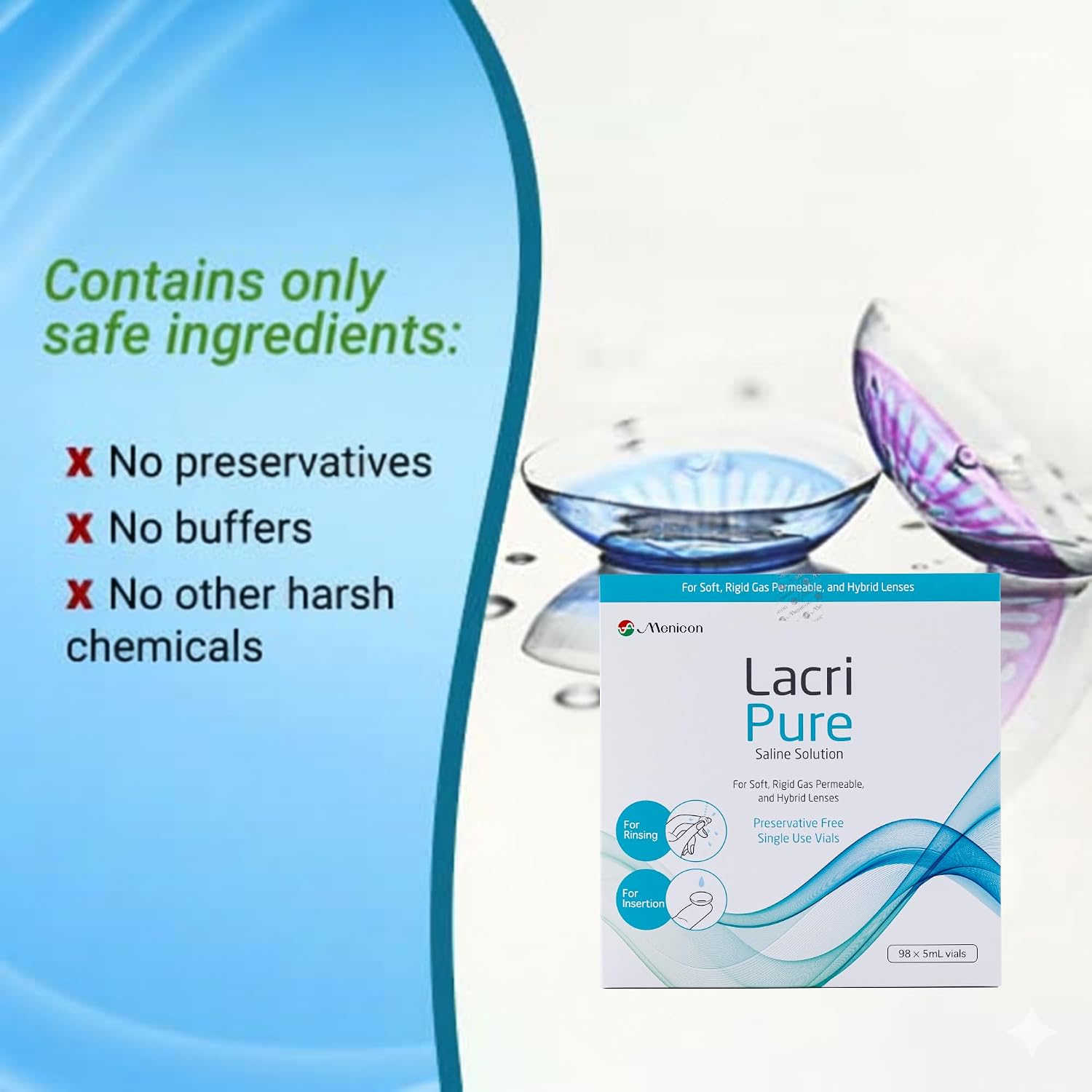 Menicon LacriPure Saline Contact Lens Solution 5ml 98 vials 3 Months Supply - Image 6
