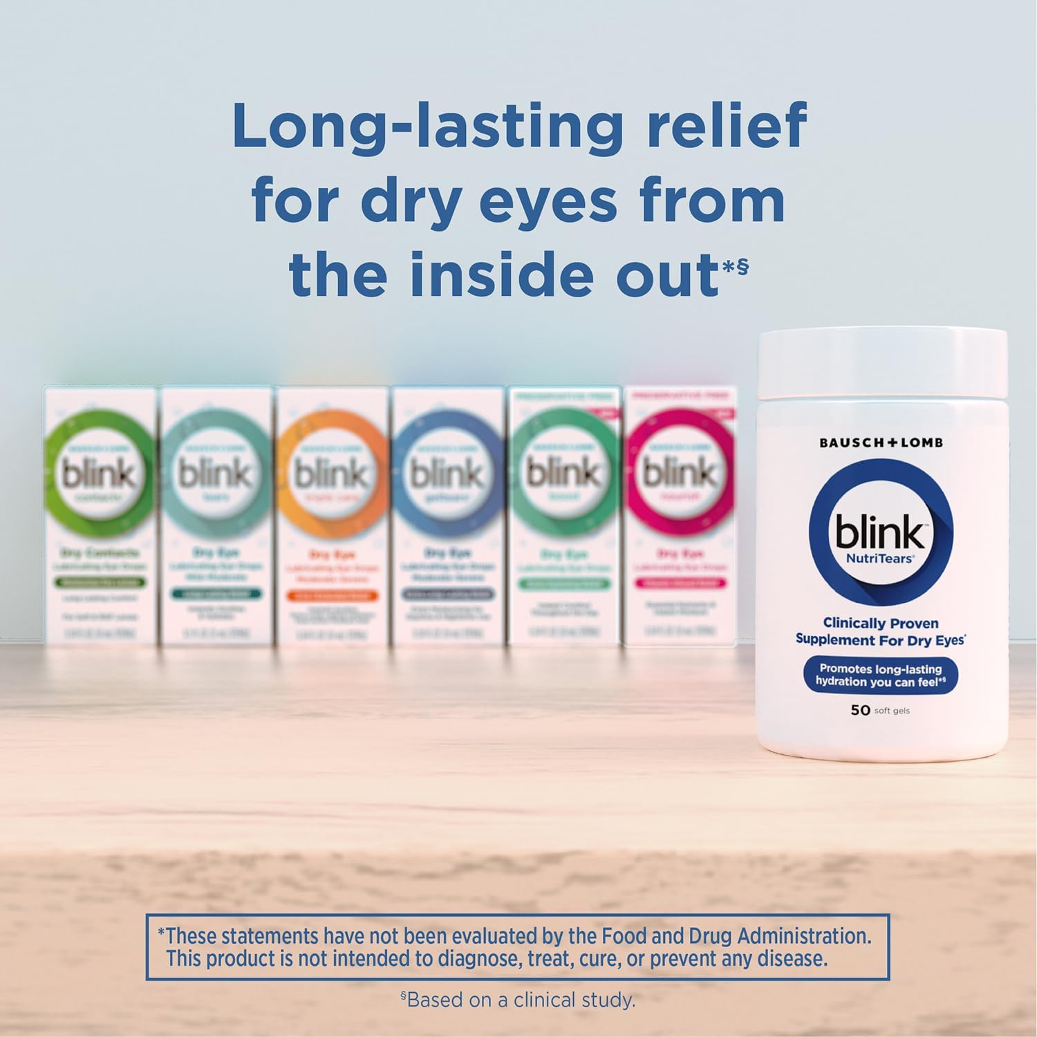 Blink NutriTears Clinically Proven Supplement for Dry Eyes, Eye Care with Lutein & Zeaxanthin and Vitamin D to Hydrate Eyes from Within for Long-Lasting Relief, 50 Softgels - Image 6