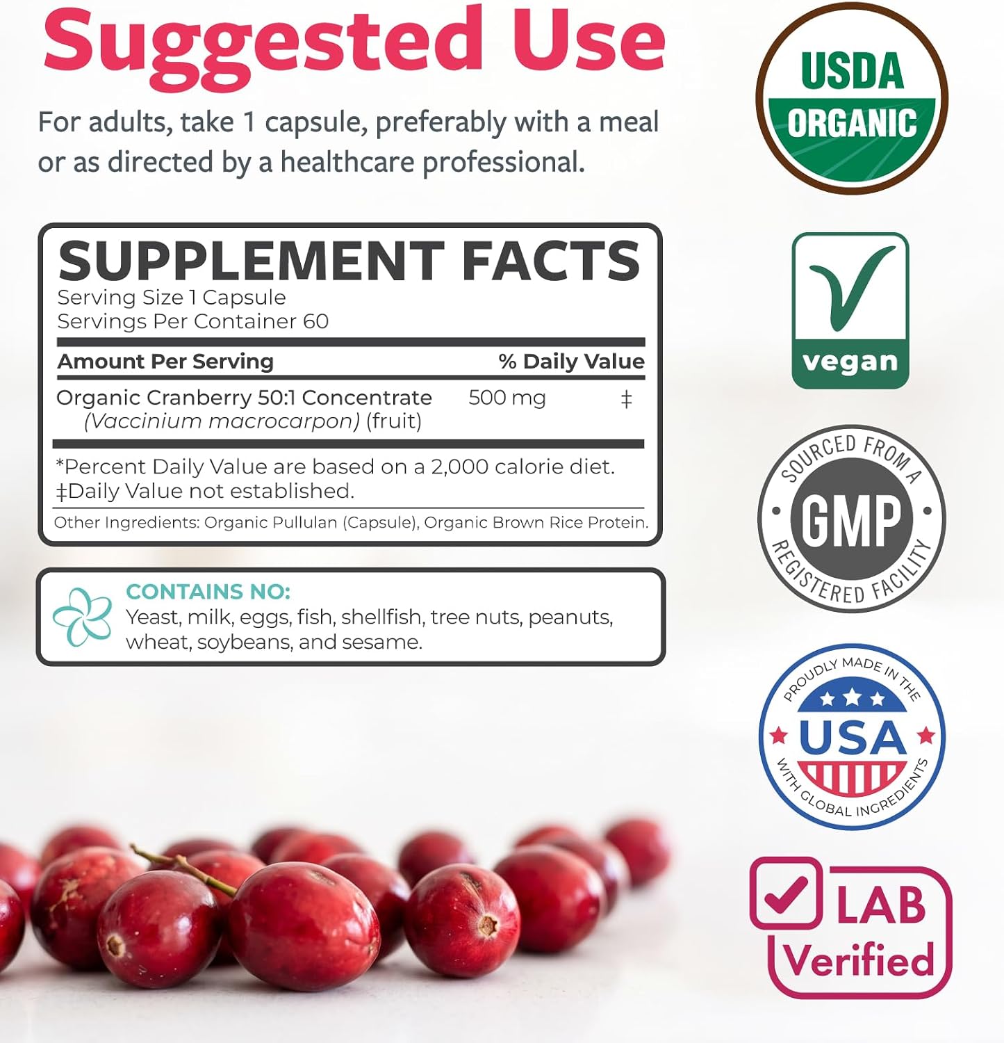 Organic Cranberry Pills for Women 500mg 50:1 Cranberry Concentrate Per Cap | Supports Urinary Tract Bladder and Kidney Health - Vegan Non-GMO USDA Organic & North American Sourced (2 Month Supply) - Image 7