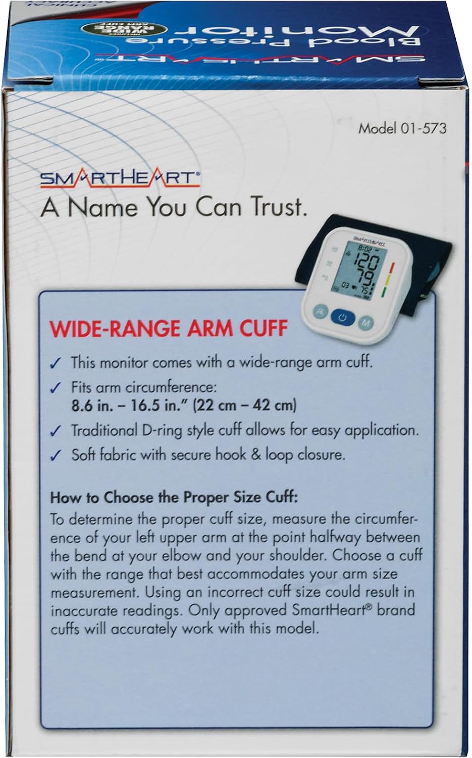 SmartHeart Automatic Arm Blood Pressure Monitor with Wide-Range Cuff | Adult Wide-Range Cuff Fits 8.66"–16.53", 2-User Memory, Cuff Placement & Excessive Movement Indicators - Image 5