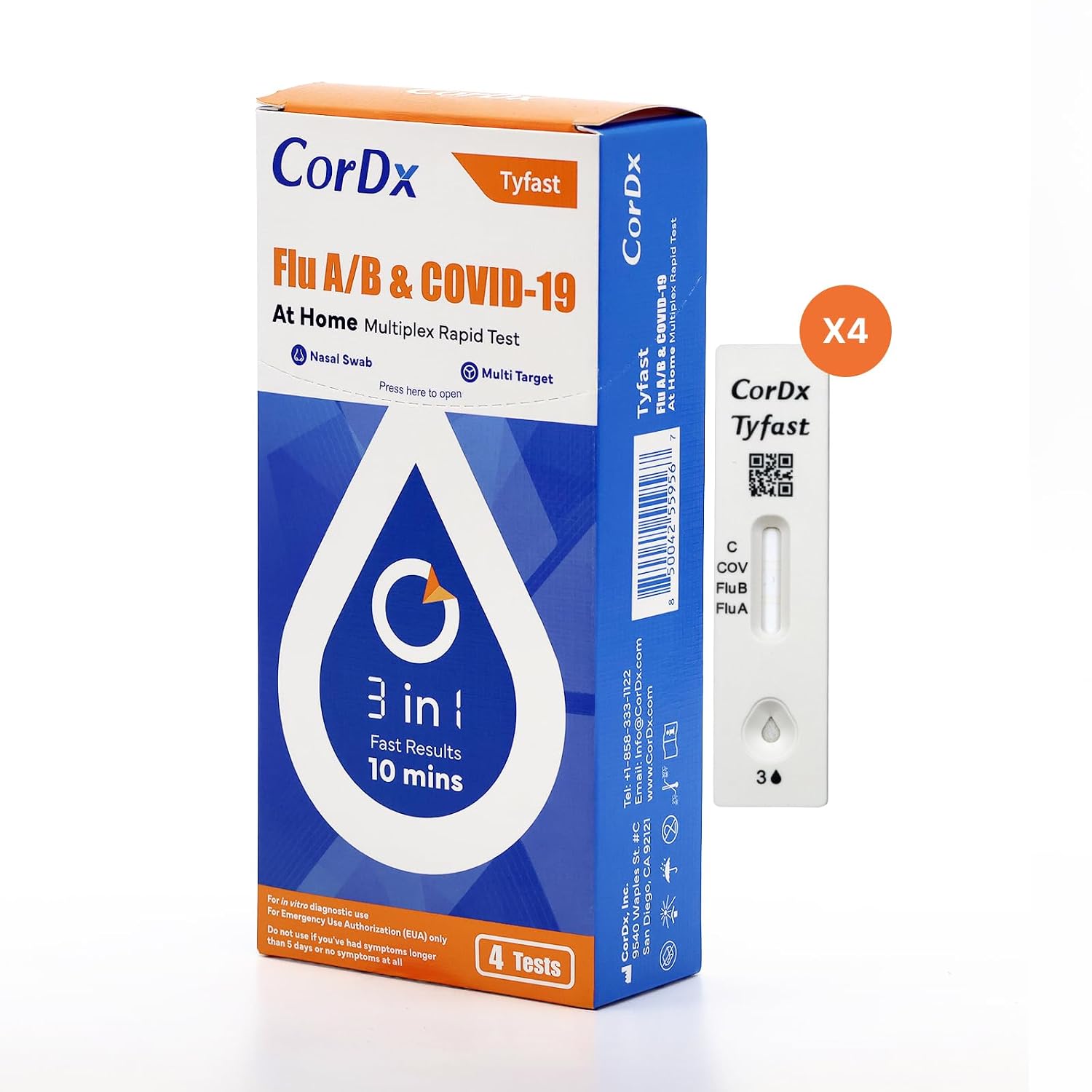 TyFast Flu A/B & COVID-19, At home 3-in-1 Rapid Test Kit, 4 Tests | Nasal Swab Self-Test, Easy-To-Use For Adults And Kids, EUA Authorized OTC, Results In About 10 Minutes - Image 2