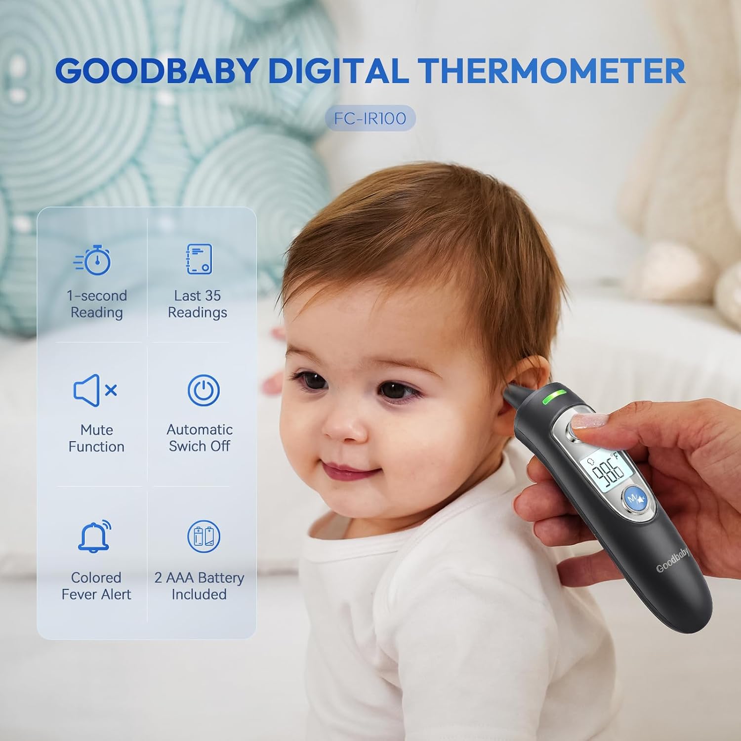 Ear and Forehead Thermometer for Adults & Kids, 1s Accurate Result (Black) | Fever Alarm - Image 2